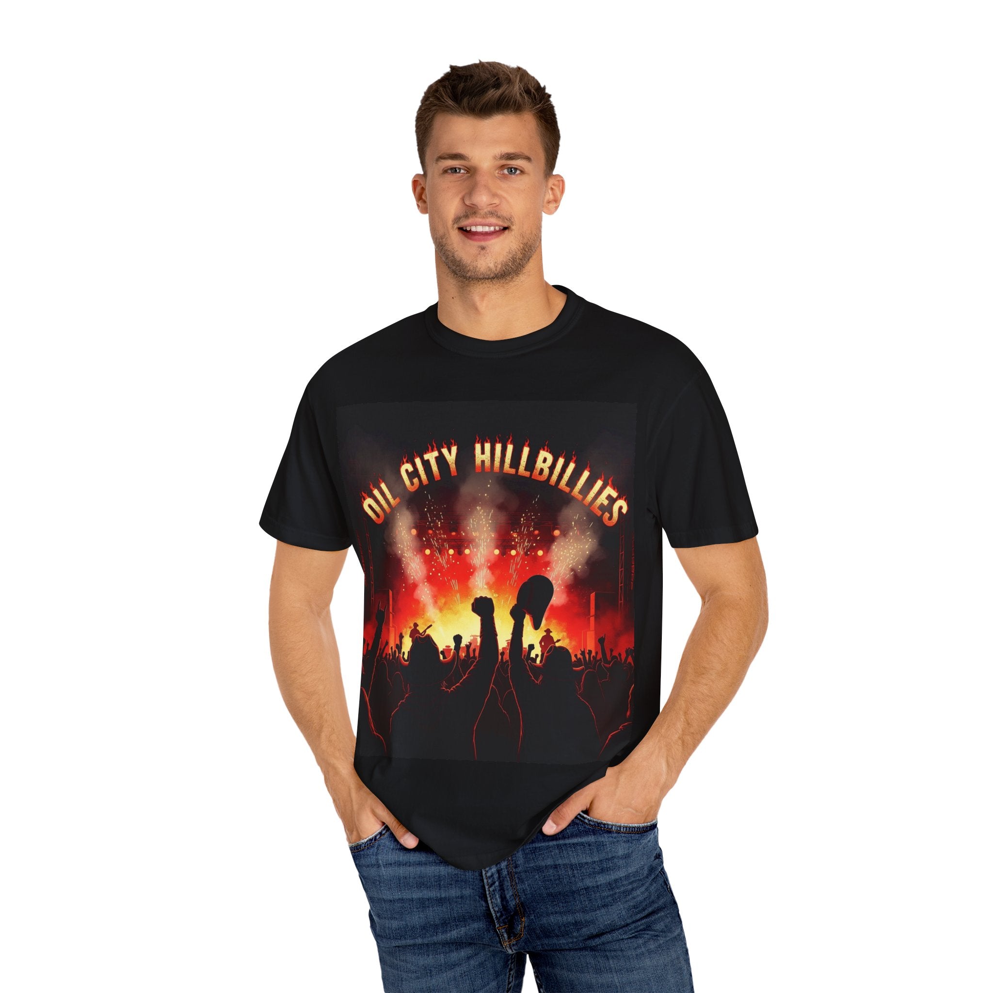 Oil City Hillbillies Concert Tee – Unisex Garment-Dyed T-Shirt, Music Festival Shirt, Country Music Lover Gift, Retro Graphic Band Tee, Southern Outlaw Merch
