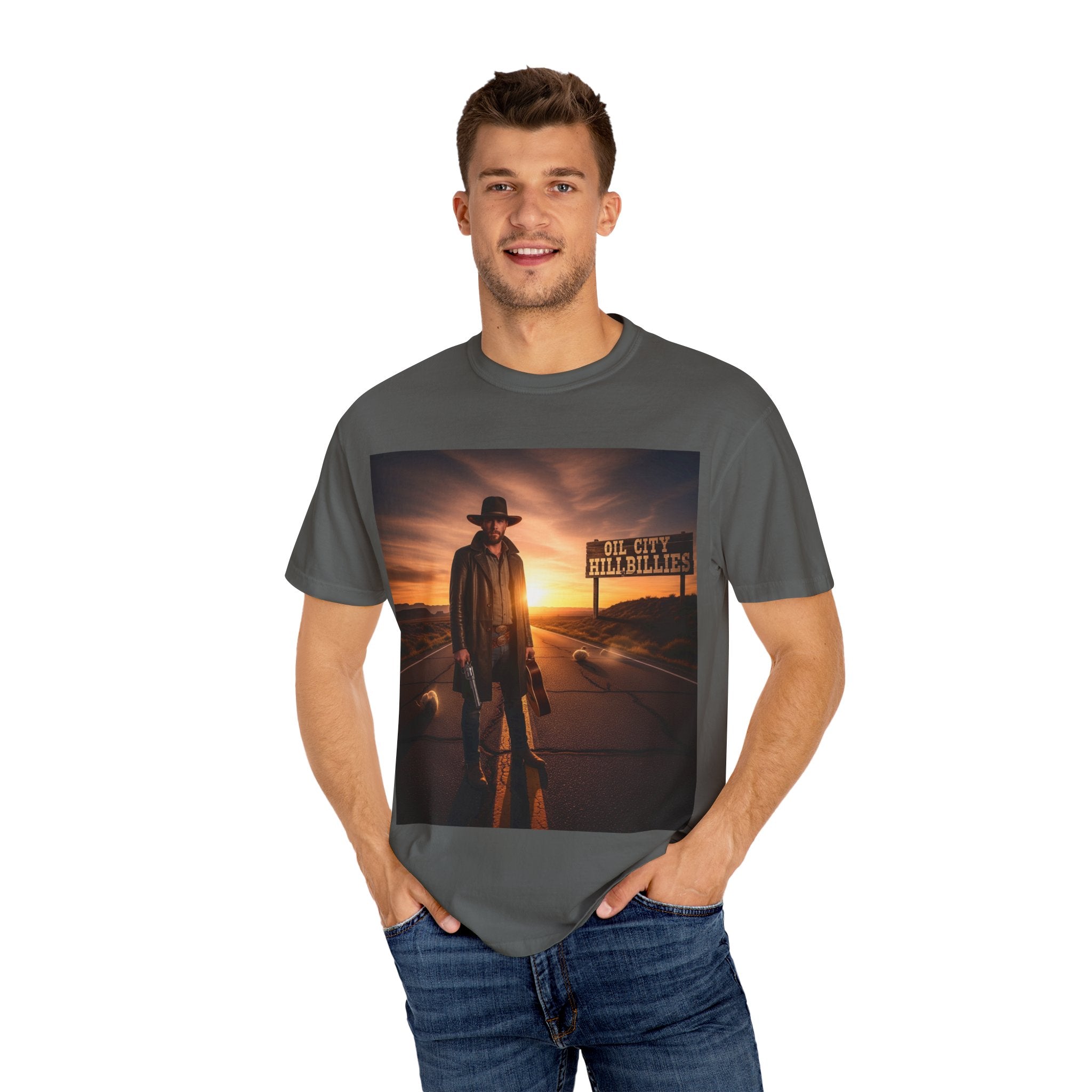 OCH Sunset Cowboy Graphic T-Shirt – Western Style Tee, Gift for Outlaw Country Fans, Casual Wear, Adventure Apparel, Unisex Fashion