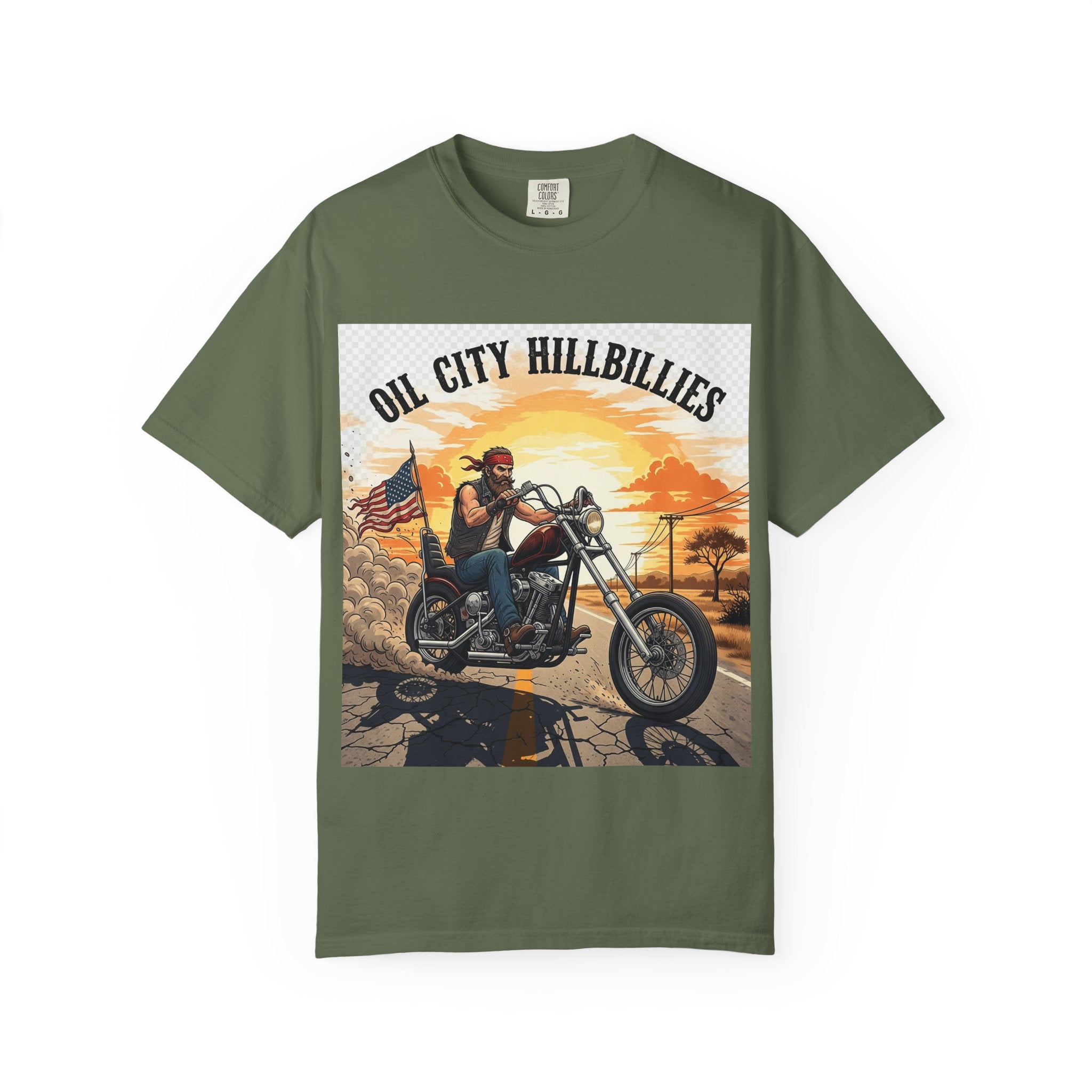 Oil City Hillbillies Motorcycle T-Shirt, Unisex Garment-Dyed Tee for Bikers, Vintage Style Gift, Casual Wear, Adventure Shirt