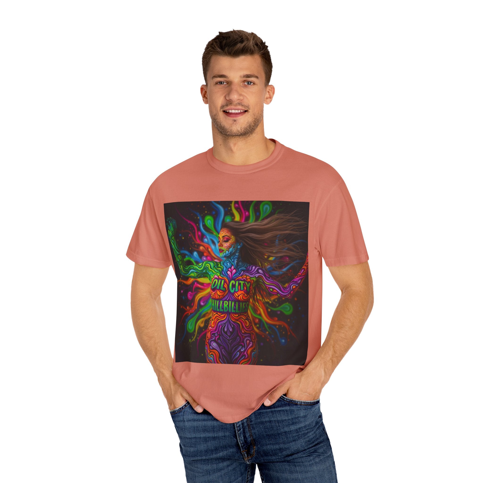 Garment-Dyed Oil City Hillbillies Tee Inspired by Southern Roots and Backwoods Culture, Bohemian T-shirt for Music Festivals, Artistic Outlaw Fashion Statement, Perfect Gift for Fans