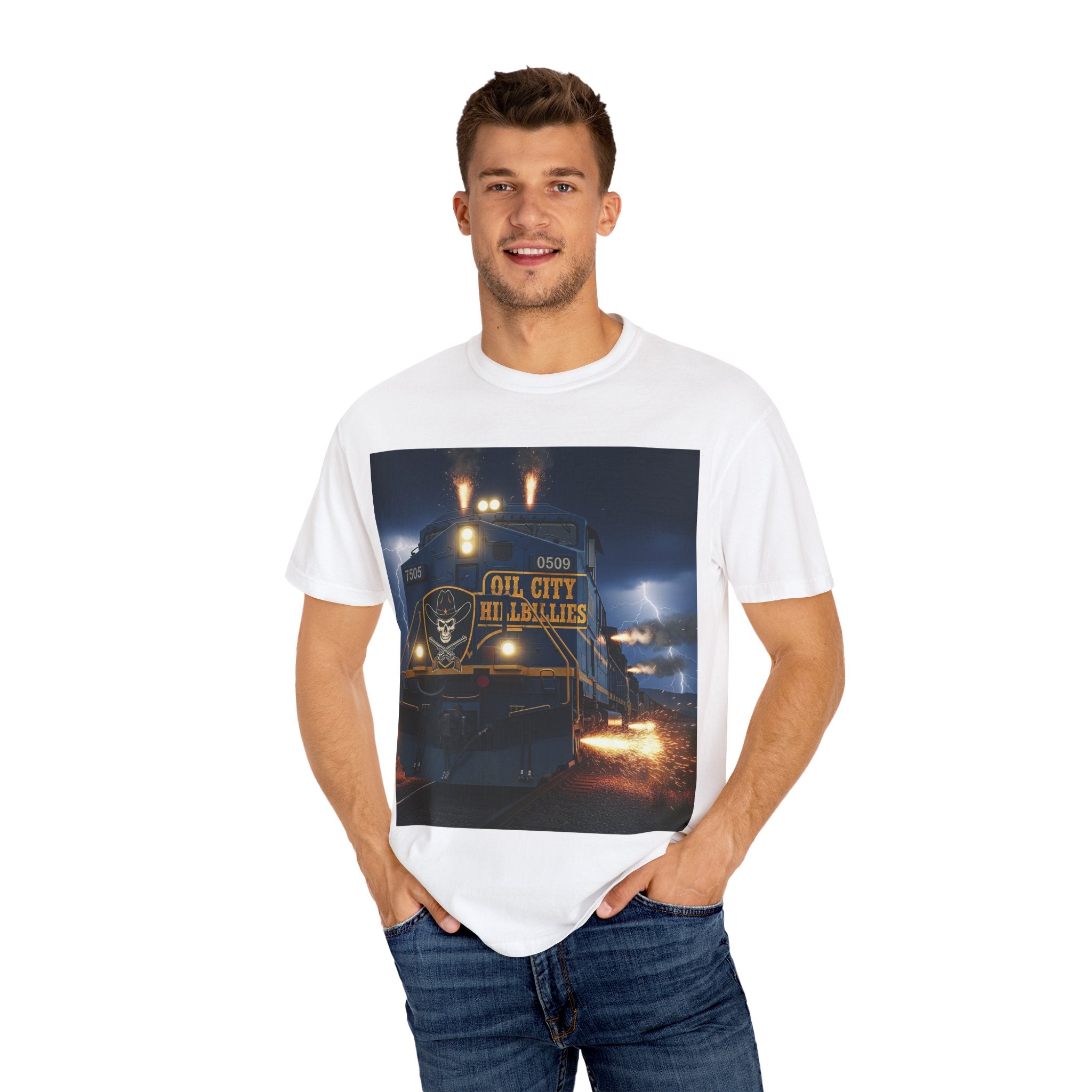 Oil City Hillbillies Unisex Garment-Dyed T-Shirt – Vintage Western Tee, Gift for Outlaw Country Fans, Southern Music Merch, Casual Wear for Band Supporters