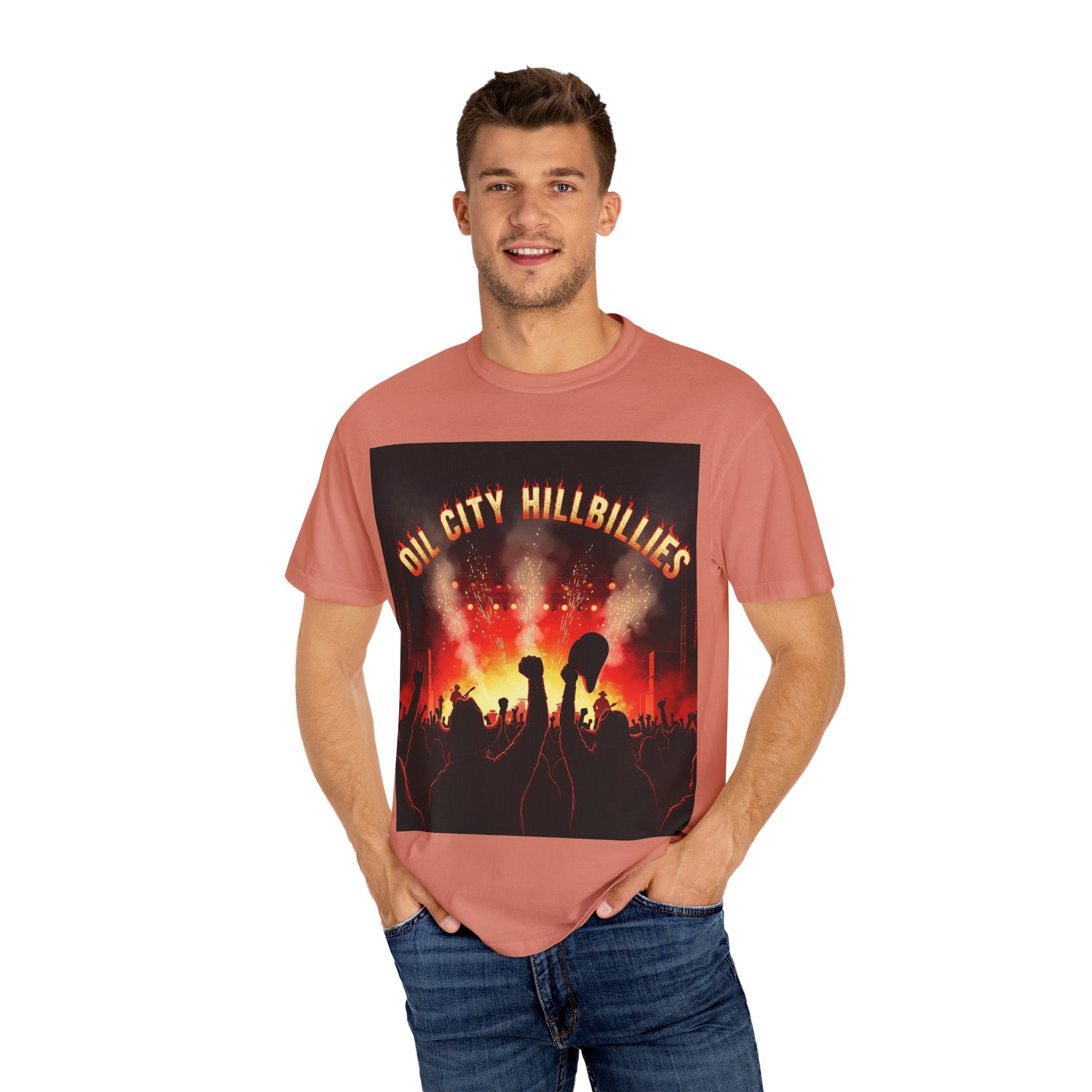 Oil City Hillbillies Concert Tee – Unisex Garment-Dyed T-Shirt, Music Festival Shirt, Country Music Lover Gift, Retro Graphic Band Tee, Southern Outlaw Merch