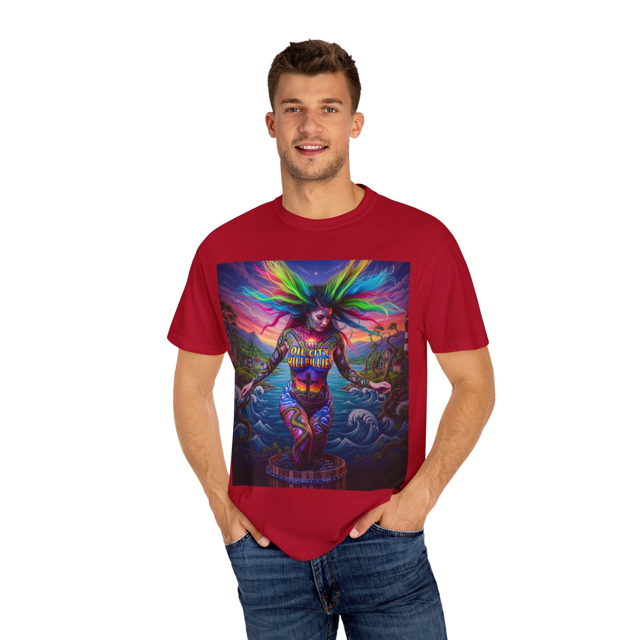 Vibrant Art T-Shirt, Oil City Hillbillies Colorful Graphic Tee, Unisex Gift, Casual Wear, Festival Shirt, Bohemian Style Apparel