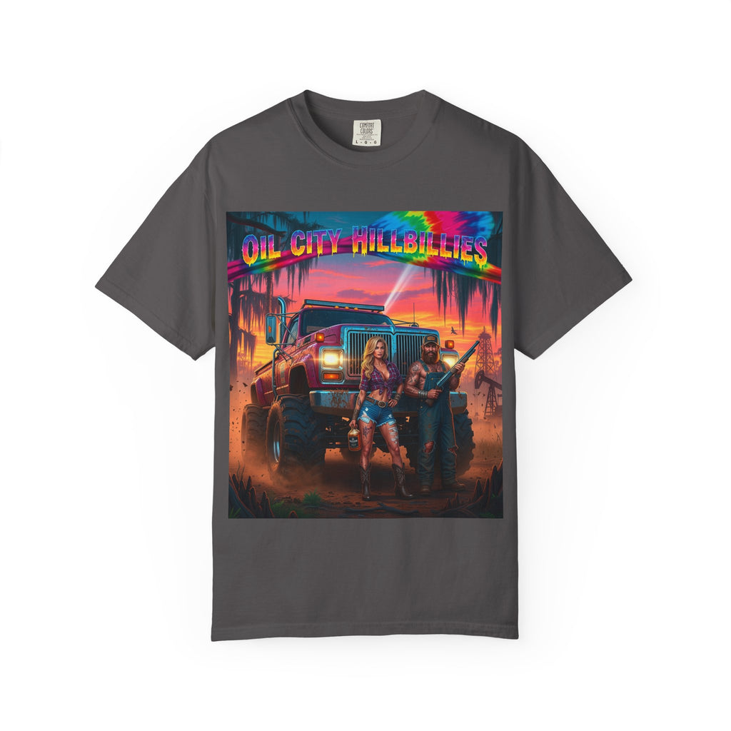 Vibrant Sunset T-Shirt for Oil City Hillbillies – Retro Graphic Tee, Summer Vibe Shirt, Unisex Casual Wear, Southern Festival Outfit