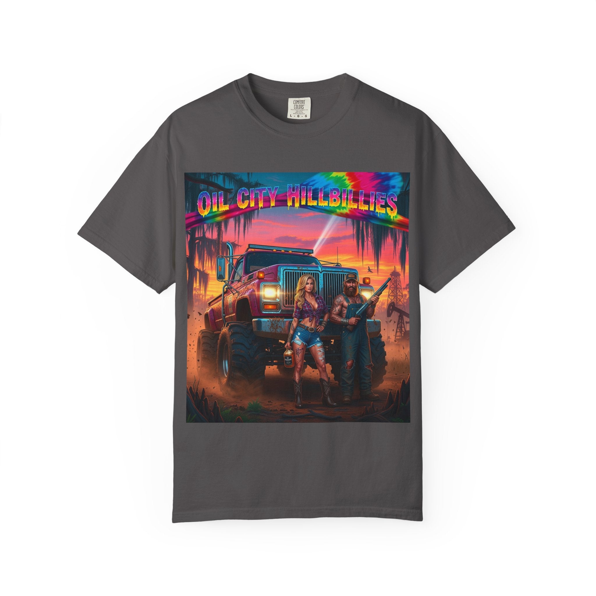 Vibrant Sunset T-Shirt for Oil City Hillbillies – Retro Graphic Tee, Summer Vibe Shirt, Unisex Casual Wear, Southern Festival Outfit
