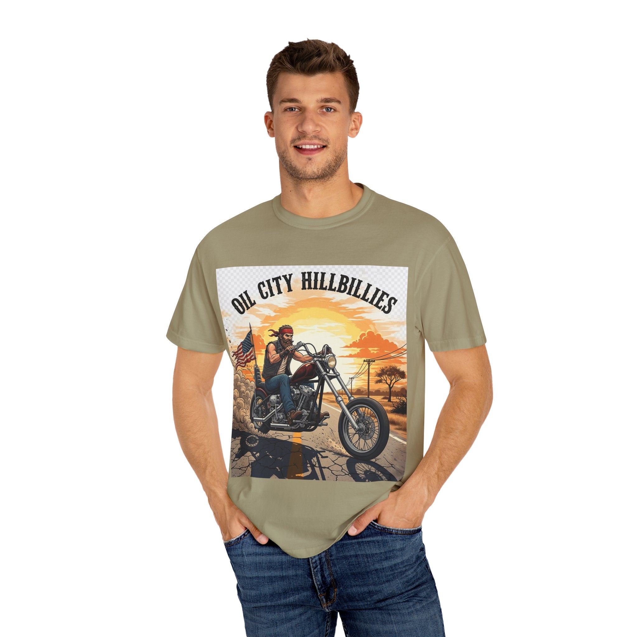 Oil City Hillbillies Motorcycle T-Shirt, Unisex Garment-Dyed Tee for Bikers, Vintage Style Gift, Casual Wear, Adventure Shirt
