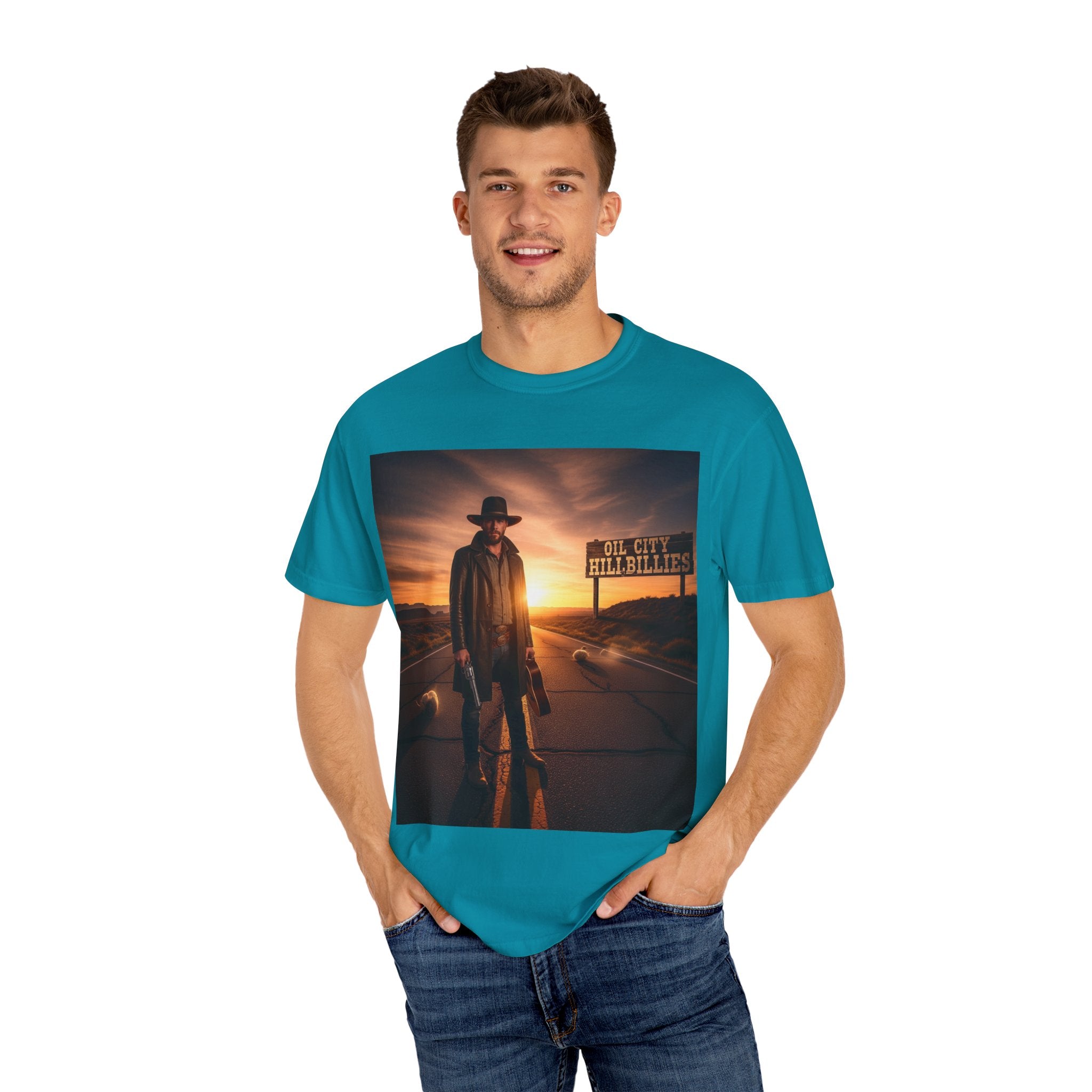 OCH Sunset Cowboy Graphic T-Shirt – Western Style Tee, Gift for Outlaw Country Fans, Casual Wear, Adventure Apparel, Unisex Fashion