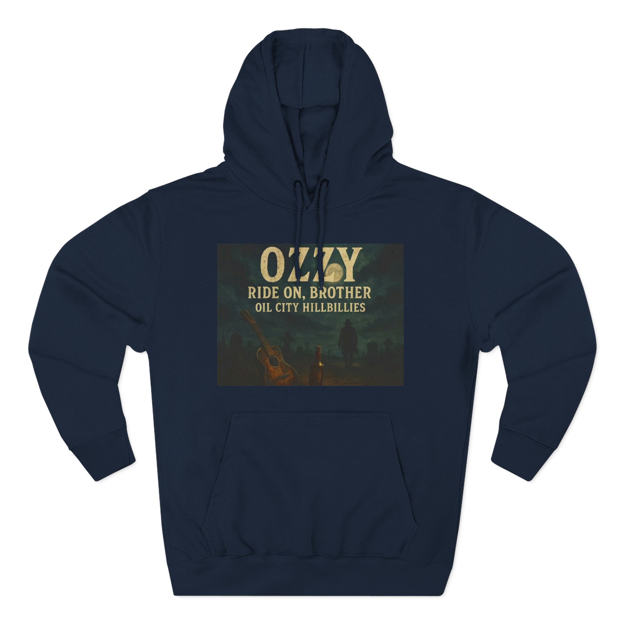 Ozzy-Inspired Oil City Hillbillies Three-Panel Fleece Hoodie, Cozy Layer for Music Lovers, Perfect Gift for Concert Goers, Ideal for Casual Outings, Great for Rock & Country Fans
