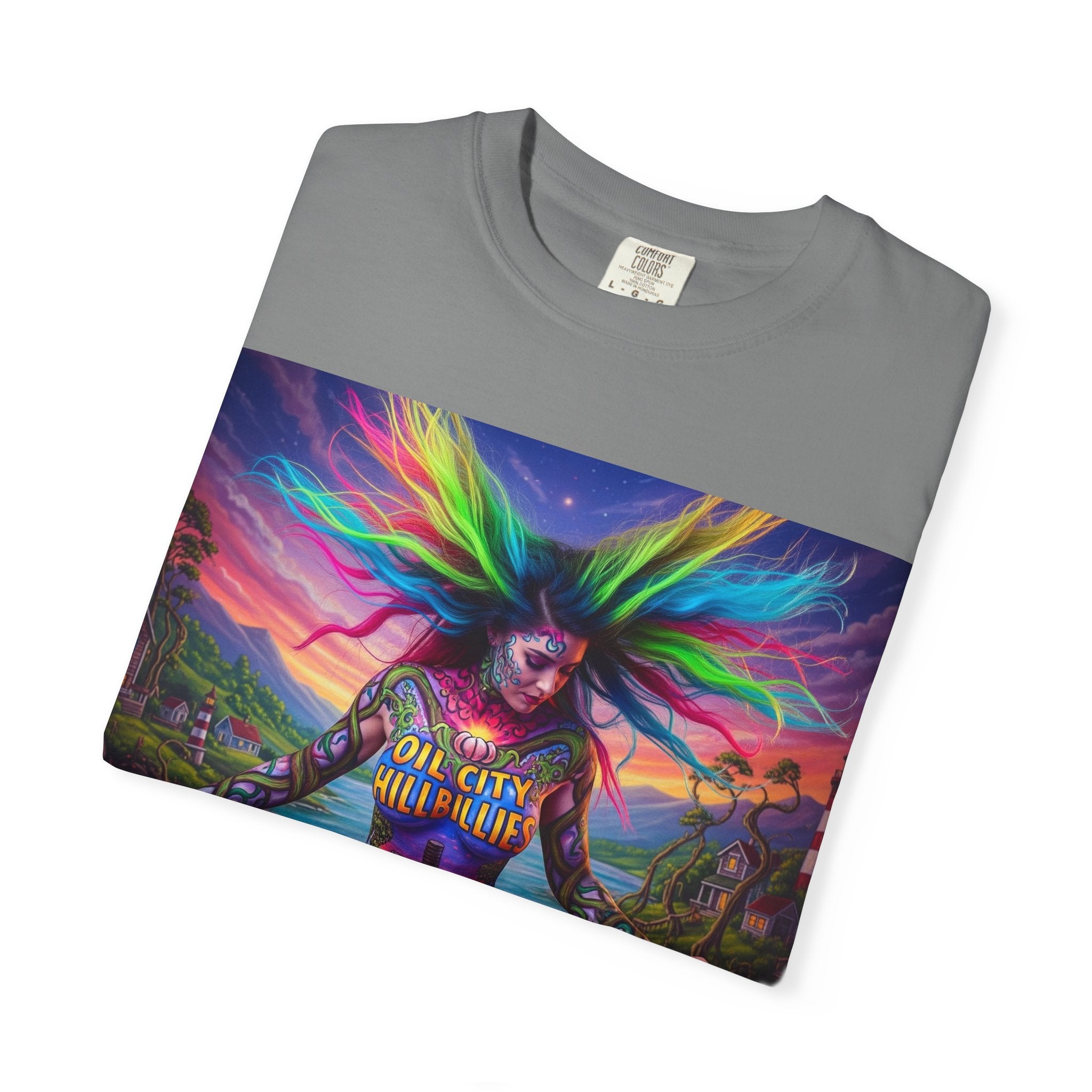 Vibrant Art T-Shirt, Oil City Hillbillies Colorful Graphic Tee, Unisex Gift, Casual Wear, Festival Shirt, Bohemian Style Apparel