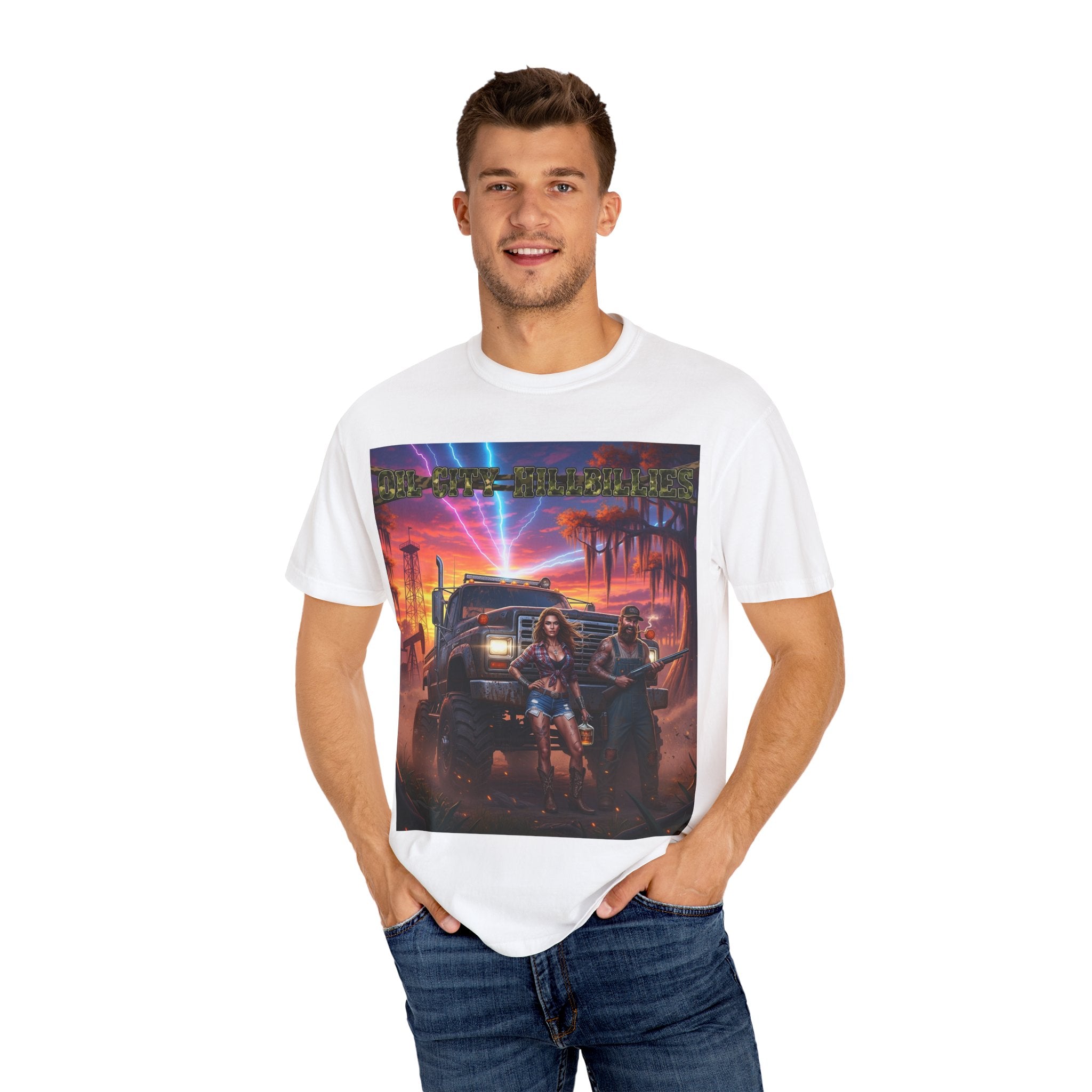 Oil City Hillbillies Adventurous Graphic T-Shirt – Fun Gift for Outdoor Lovers, Summer Vibes, Unisex Casual Wear, Adventure Shirt, Retro Band Tee