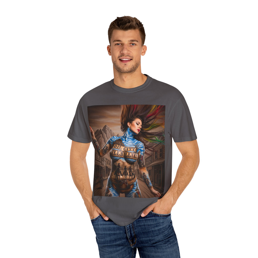 Garment-Dyed Oil City Hillbillies Tee Inspired by Southern Roots and Backwoods Culture, Bohemian T-shirt for Music Festivals, Artistic Outlaw Fashion Statement, Perfect Gift for Fans
