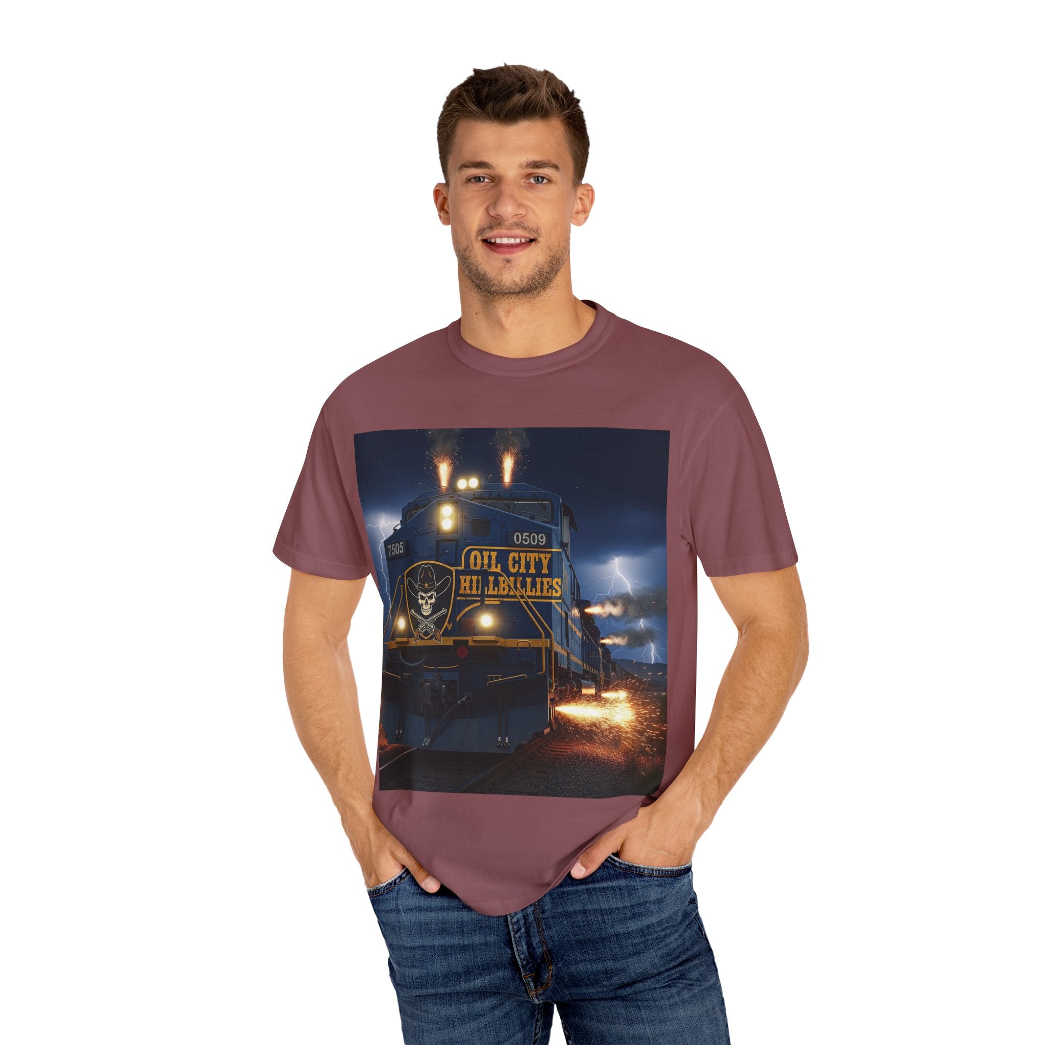 Oil City Hillbillies Unisex Garment-Dyed T-Shirt – Vintage Western Tee, Gift for Outlaw Country Fans, Southern Music Merch, Casual Wear for Band Supporters