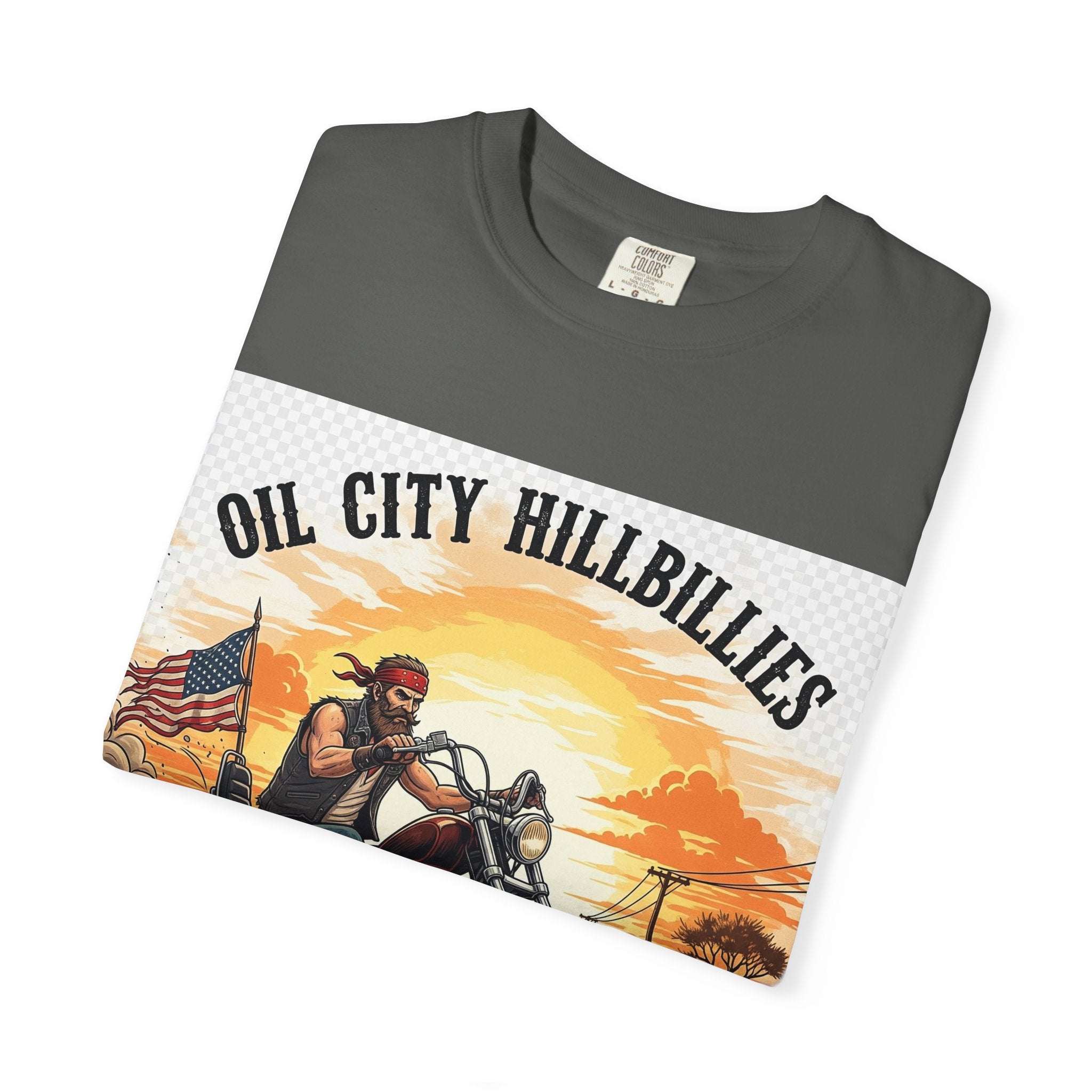 Oil City Hillbillies Motorcycle T-Shirt, Unisex Garment-Dyed Tee for Bikers, Vintage Style Gift, Casual Wear, Adventure Shirt