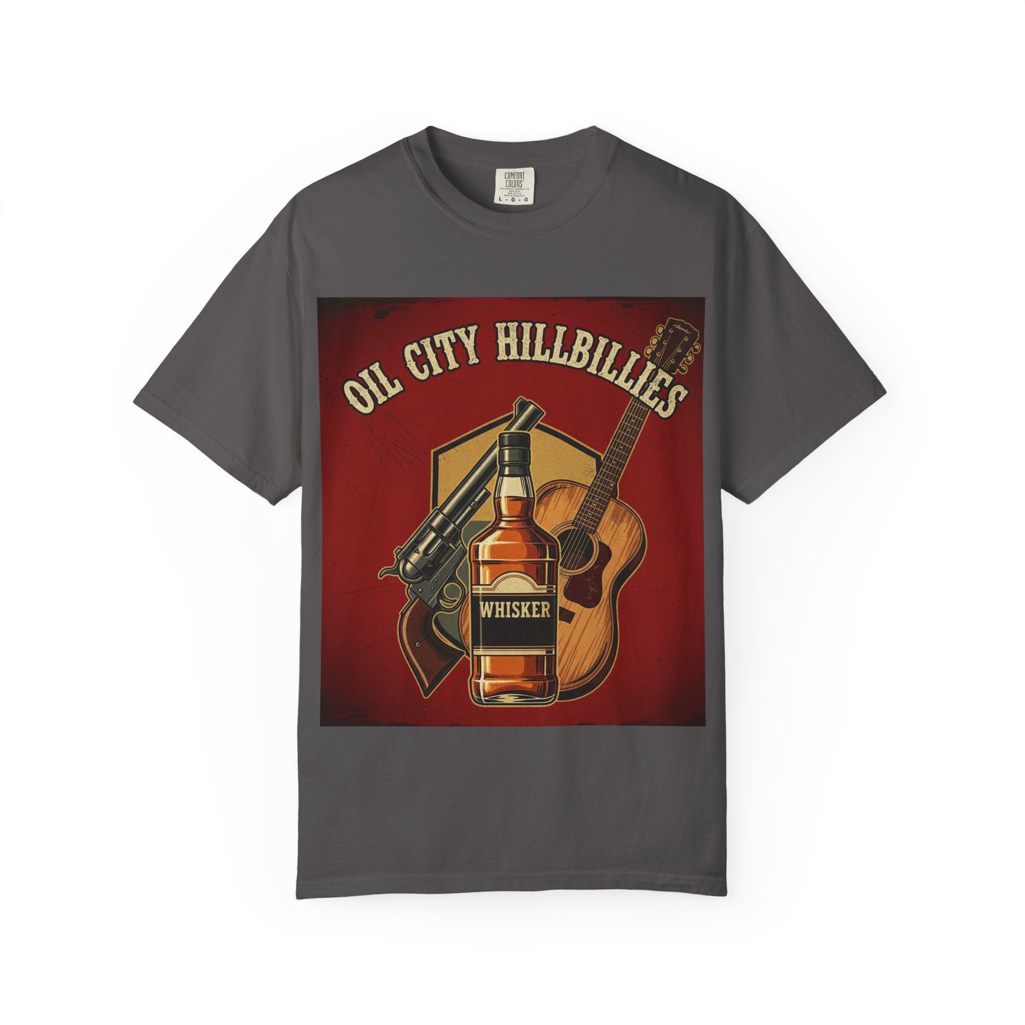 Oil City Hillbillies Whiskey-Themed T-Shirt – Rustic Style Shirt, Gift for Outlaw Country Fans, Casual Wear, Unisex Graphic Band Tee