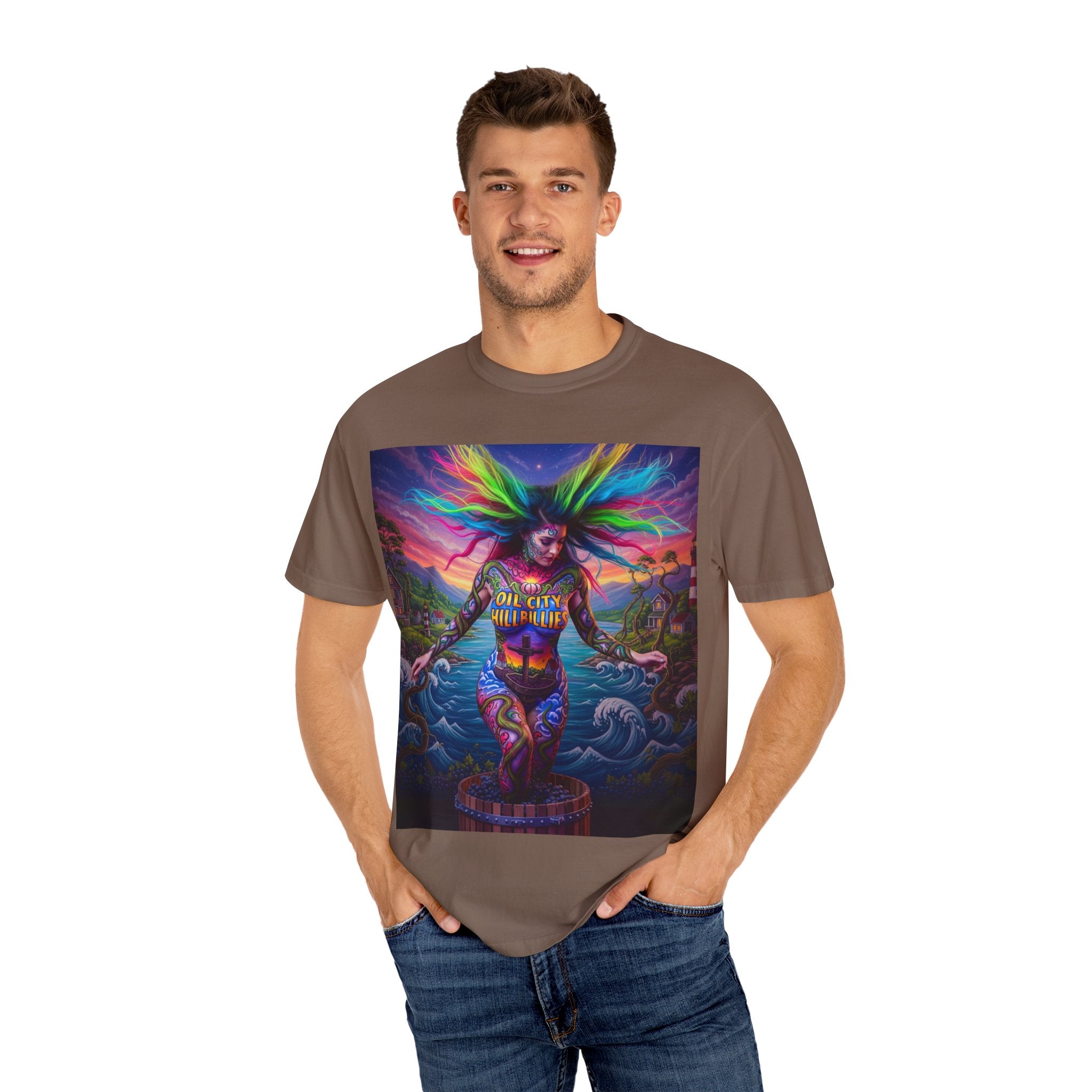 Vibrant Art T-Shirt, Oil City Hillbillies Colorful Graphic Tee, Unisex Gift, Casual Wear, Festival Shirt, Bohemian Style Apparel