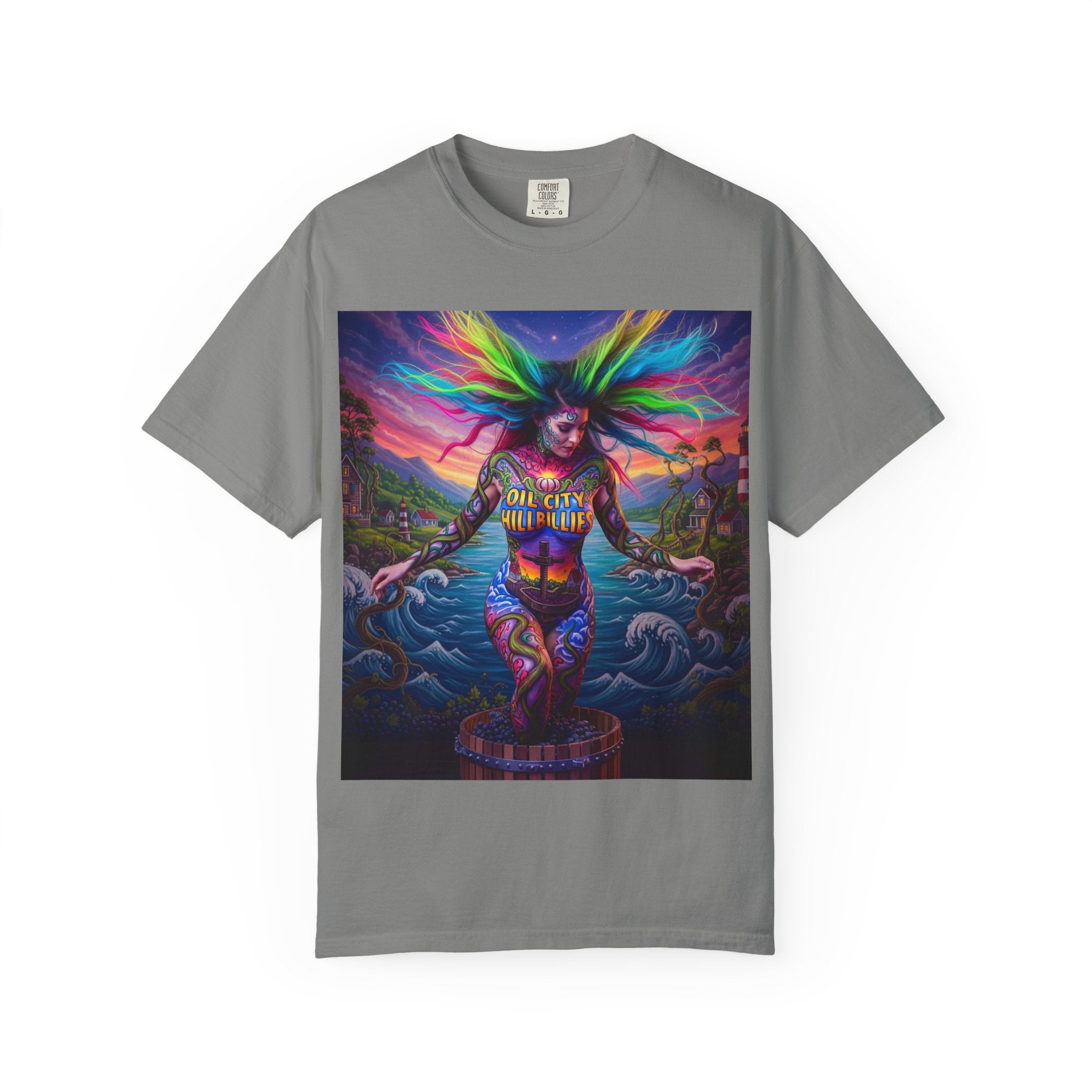 Vibrant Art T-Shirt, Oil City Hillbillies Colorful Graphic Tee, Unisex Gift, Casual Wear, Festival Shirt, Bohemian Style Apparel