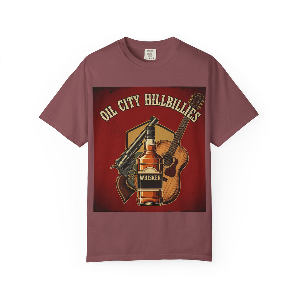 Oil City Hillbillies Whiskey-Themed T-Shirt – Rustic Style Shirt, Gift for Outlaw Country Fans, Casual Wear, Unisex Graphic Band Tee
