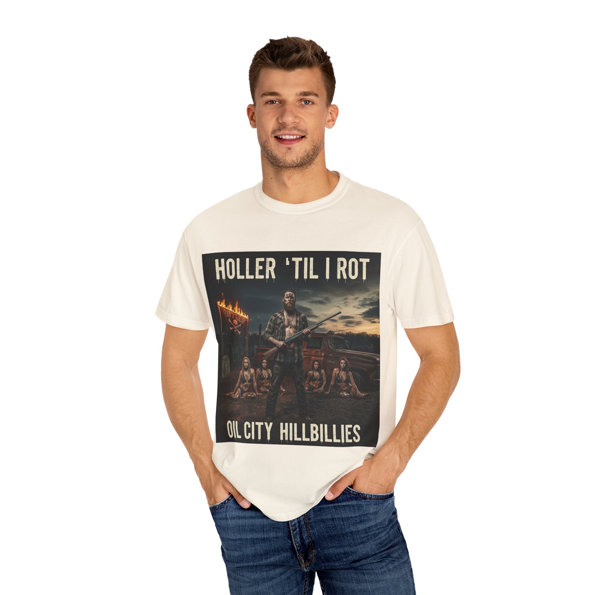 Unisex Graphic Tee - Holler 'Til I Rot, Oil City Hillbillies, Casual Wear, Music Fans, Vintage Style, Great Gift