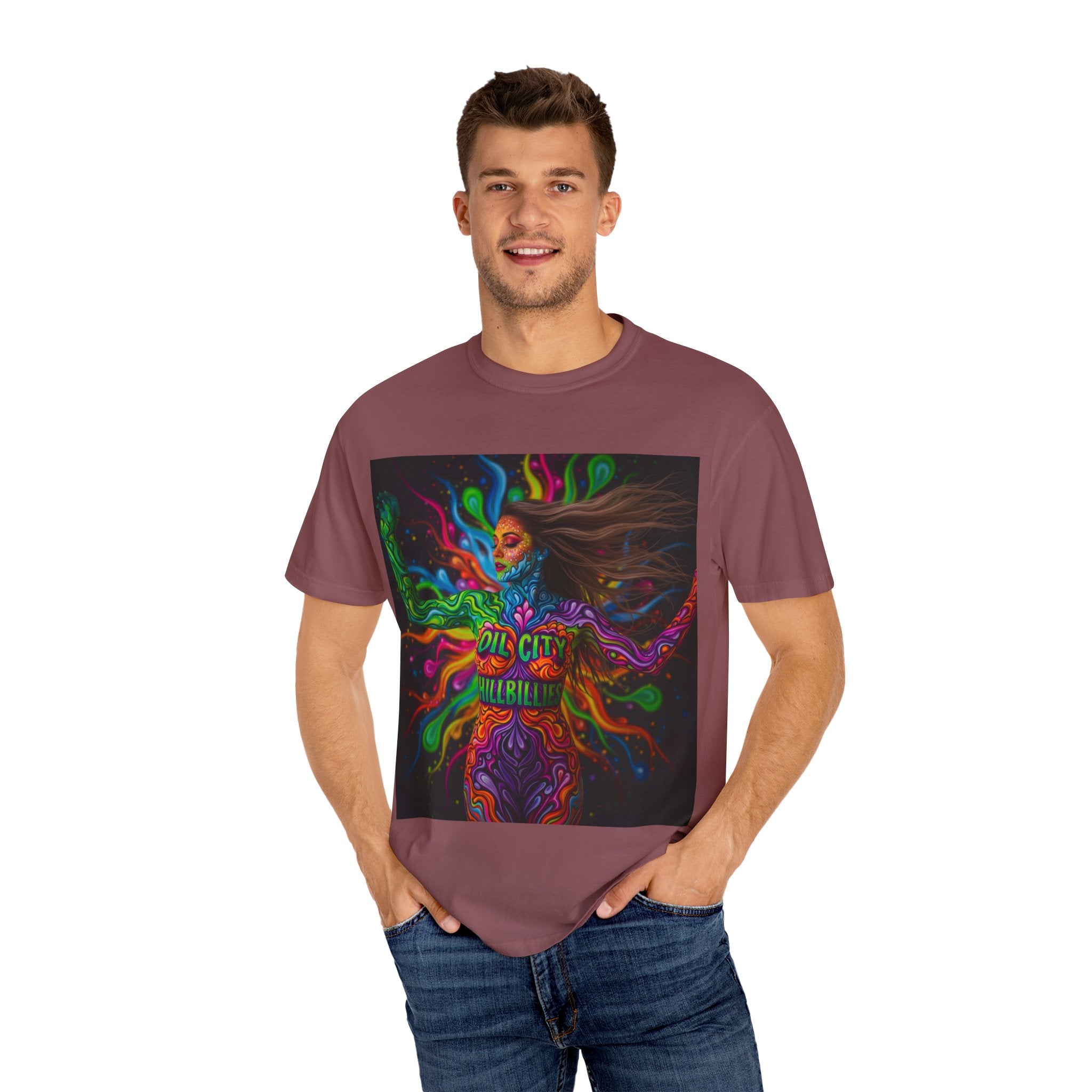 Garment-Dyed Oil City Hillbillies Tee Inspired by Southern Roots and Backwoods Culture, Bohemian T-shirt for Music Festivals, Artistic Outlaw Fashion Statement, Perfect Gift for Fans