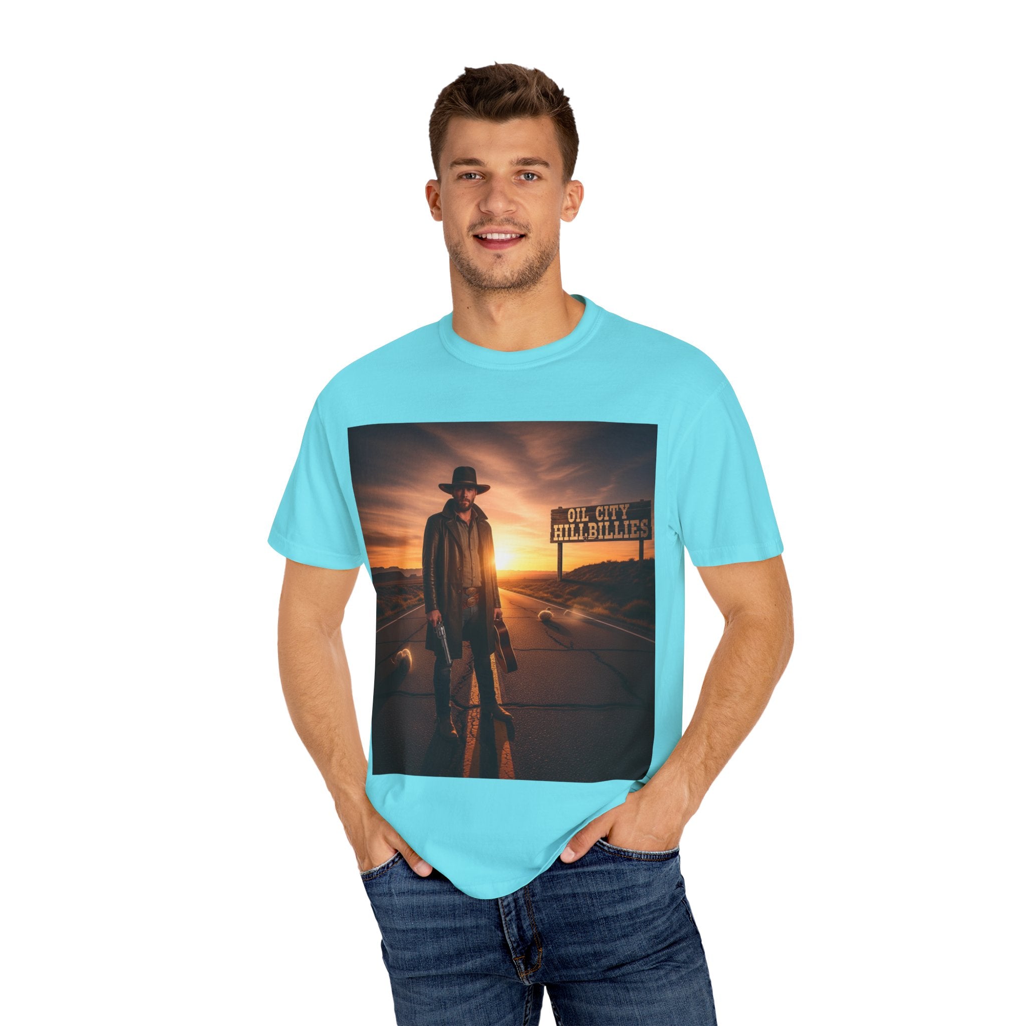OCH Sunset Cowboy Graphic T-Shirt – Western Style Tee, Gift for Outlaw Country Fans, Casual Wear, Adventure Apparel, Unisex Fashion