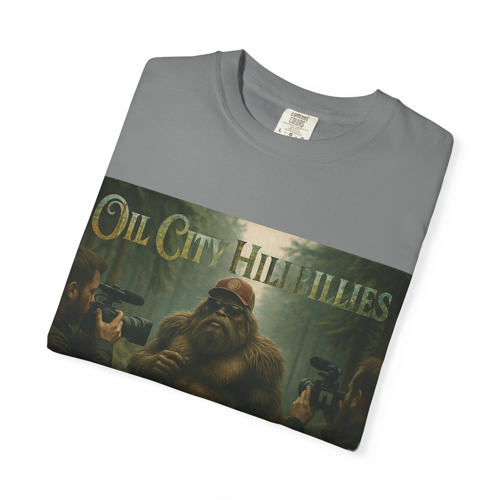 Oil City Hillbillies Unisex T-Shirt, Vintage Style Tee, Bigfoot Humor, Casual Wear, Gift for Nature Lovers, Fun Weekend Shirt
