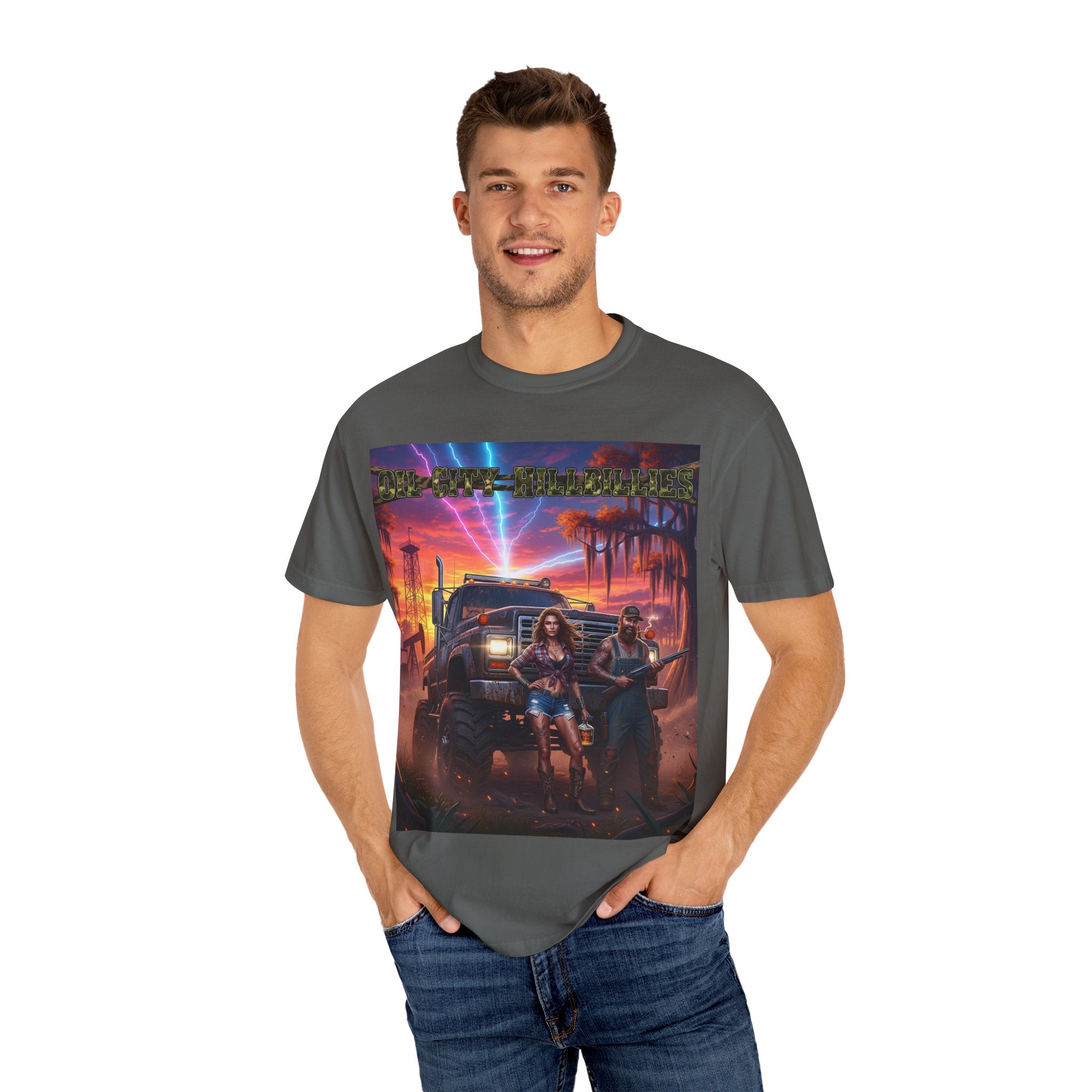Oil City Hillbillies Adventurous Graphic T-Shirt – Fun Gift for Outdoor Lovers, Summer Vibes, Unisex Casual Wear, Adventure Shirt, Retro Band Tee