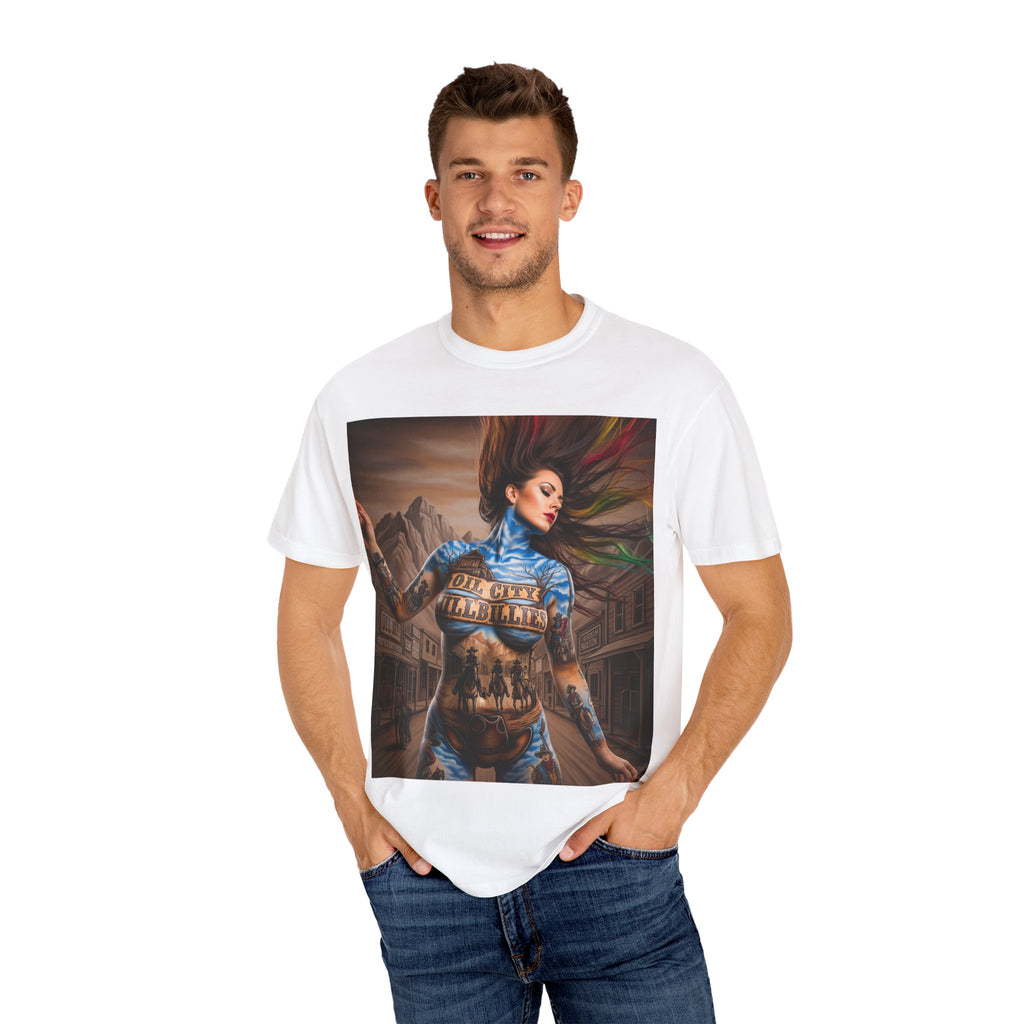 Garment-Dyed Oil City Hillbillies Tee Inspired by Southern Roots and Backwoods Culture, Bohemian T-shirt for Music Festivals, Artistic Outlaw Fashion Statement, Perfect Gift for Fans
