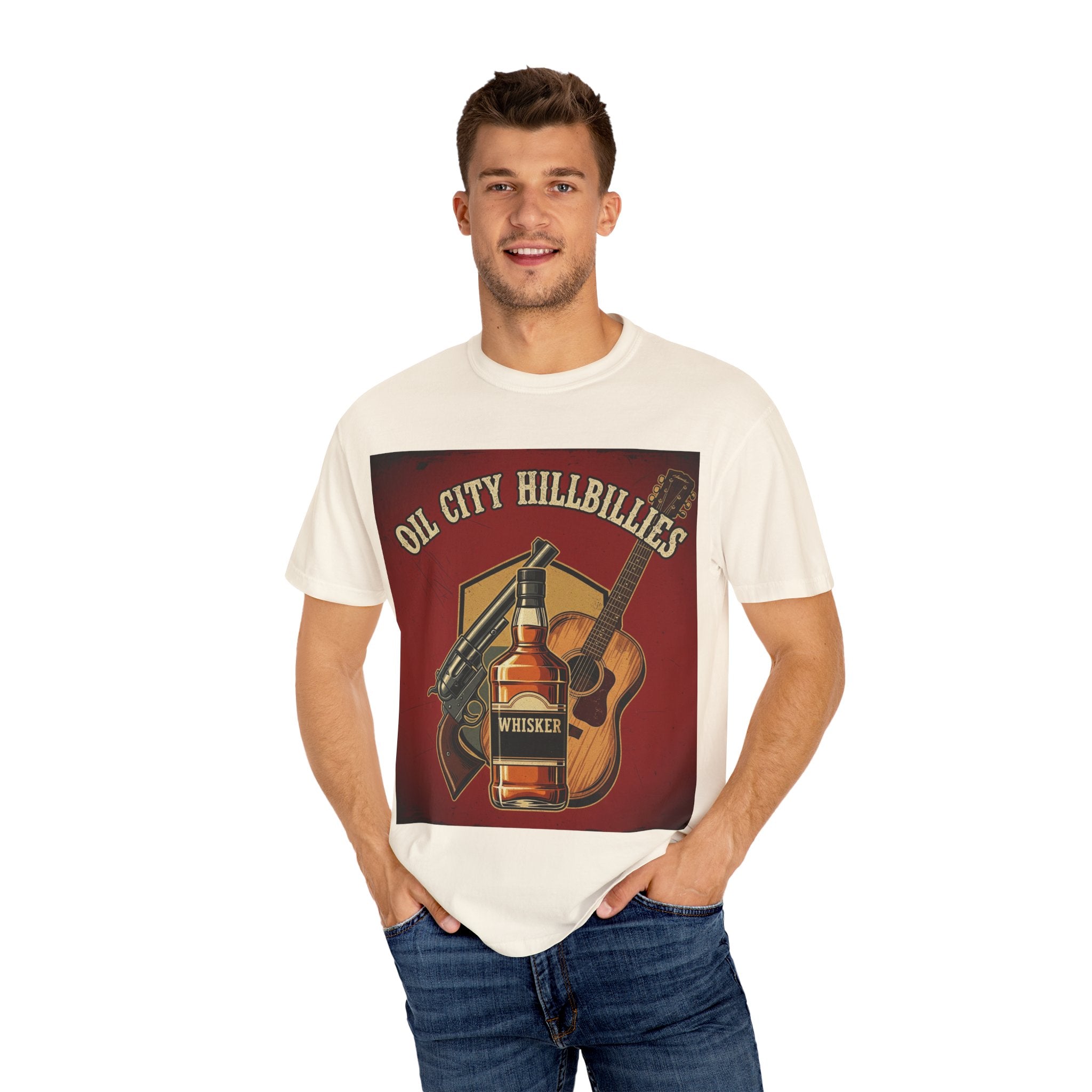 Oil City Hillbillies Whiskey-Themed T-Shirt – Rustic Style Shirt, Gift for Outlaw Country Fans, Casual Wear, Unisex Graphic Band Tee