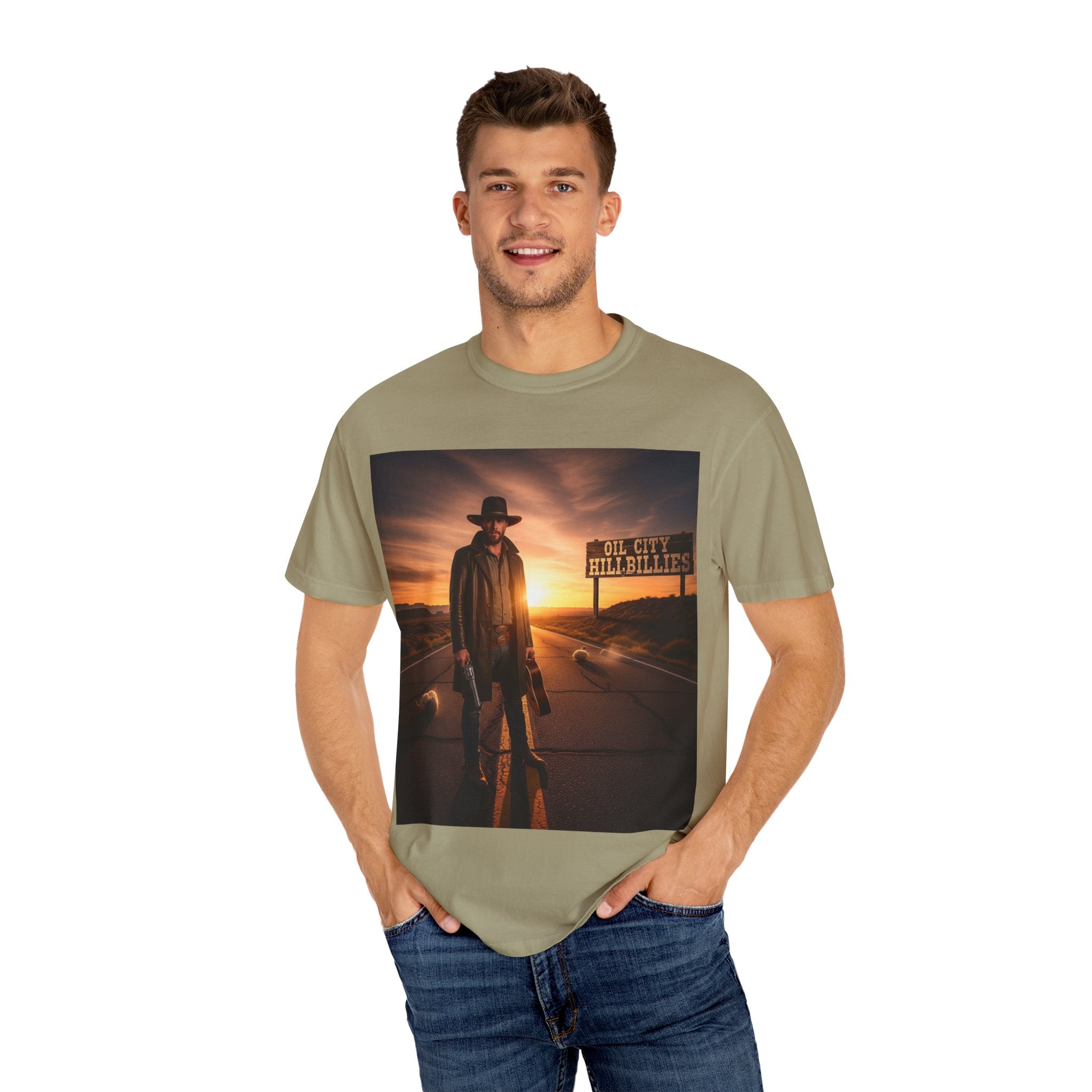 OCH Sunset Cowboy Graphic T-Shirt – Western Style Tee, Gift for Outlaw Country Fans, Casual Wear, Adventure Apparel, Unisex Fashion