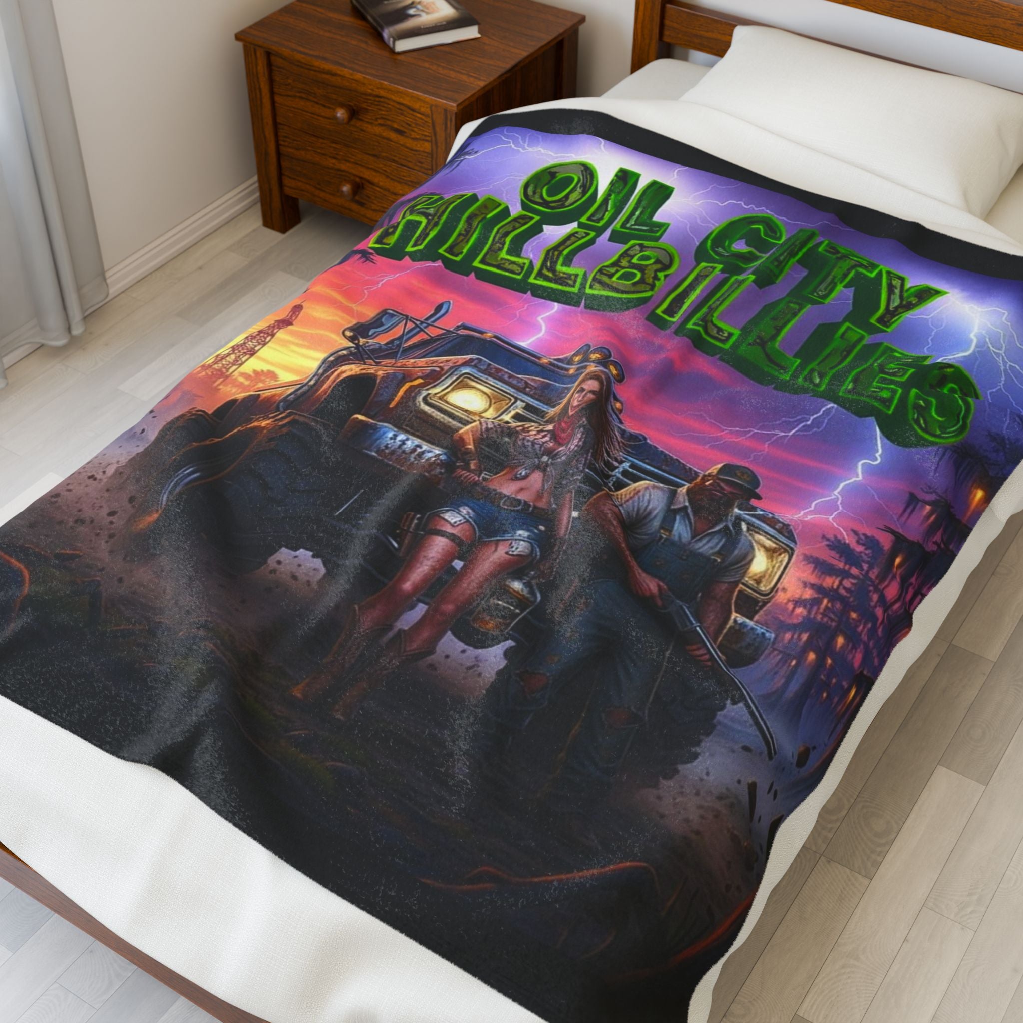 Oil City Hillbillies Velveteen Plush Blanket | Cozy Throw for Fans, Camping, Movie Nights, Gifts, Home Decor