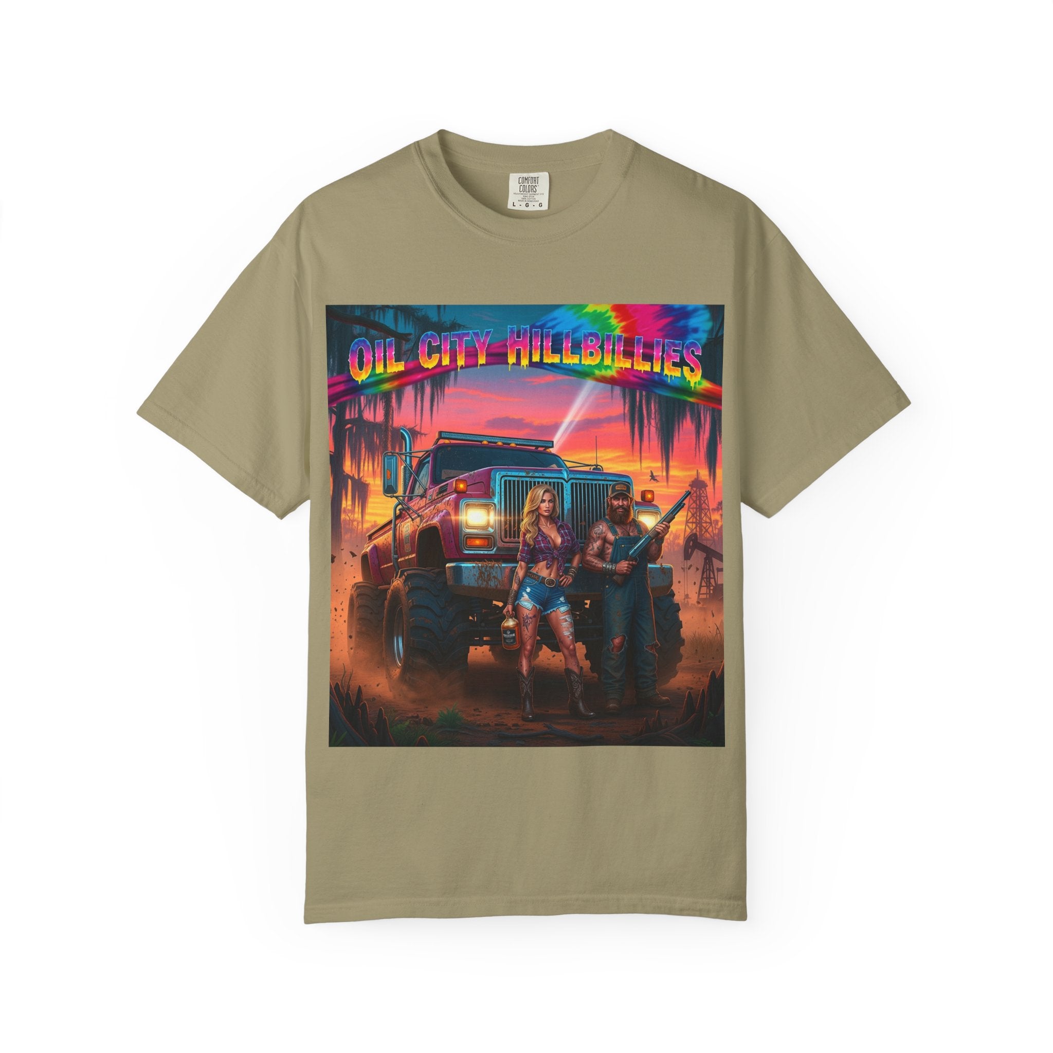 Vibrant Sunset T-Shirt for Oil City Hillbillies – Retro Graphic Tee, Summer Vibe Shirt, Unisex Casual Wear, Southern Festival Outfit