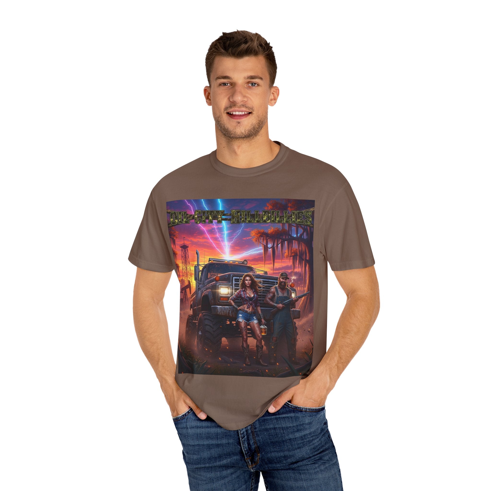 Oil City Hillbillies Adventurous Graphic T-Shirt – Fun Gift for Outdoor Lovers, Summer Vibes, Unisex Casual Wear, Adventure Shirt, Retro Band Tee