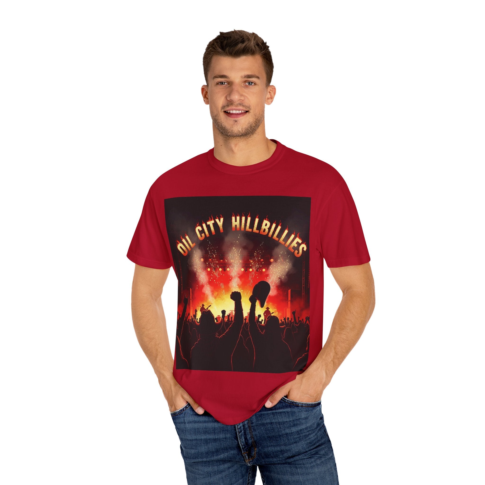 Oil City Hillbillies Concert Tee – Unisex Garment-Dyed T-Shirt, Music Festival Shirt, Country Music Lover Gift, Retro Graphic Band Tee, Southern Outlaw Merch