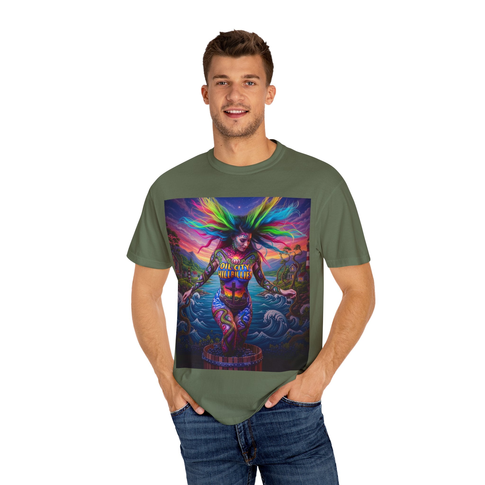 Vibrant Art T-Shirt, Oil City Hillbillies Colorful Graphic Tee, Unisex Gift, Casual Wear, Festival Shirt, Bohemian Style Apparel