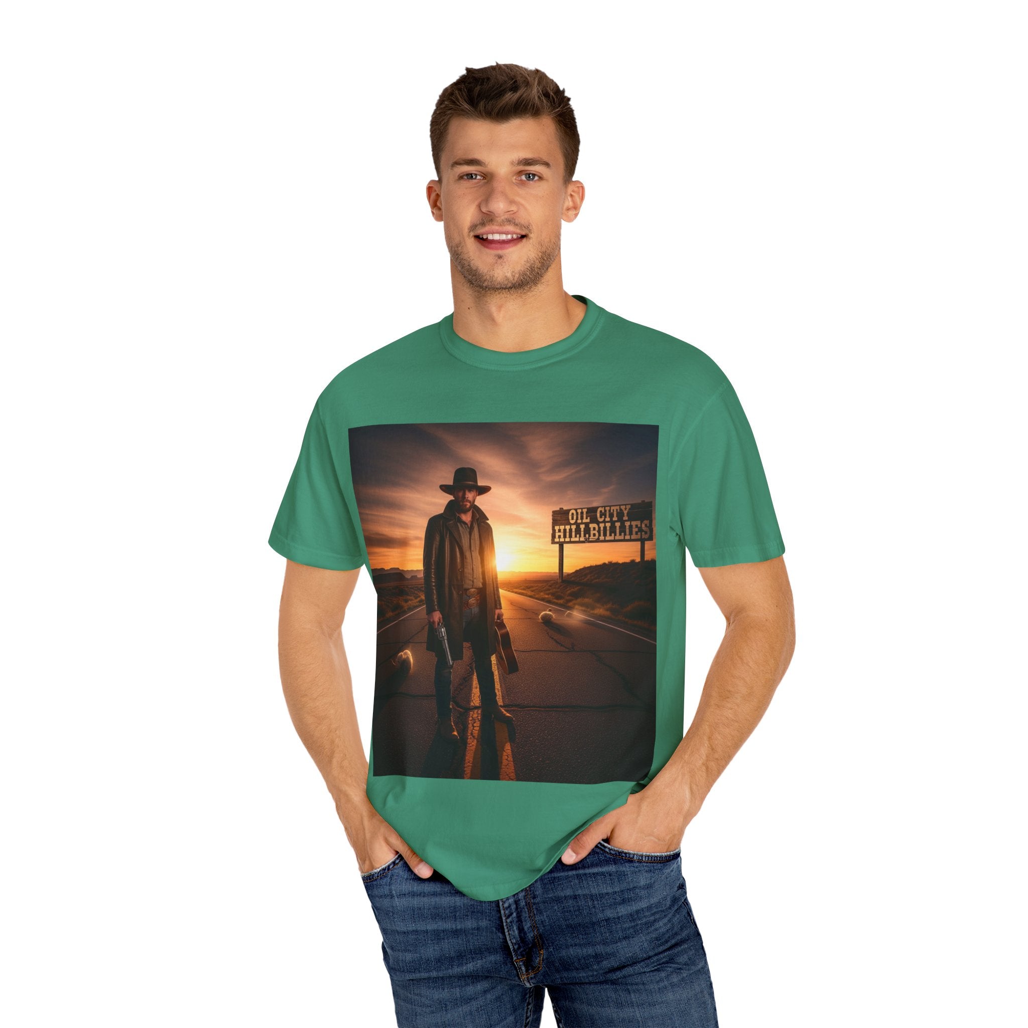 OCH Sunset Cowboy Graphic T-Shirt – Western Style Tee, Gift for Outlaw Country Fans, Casual Wear, Adventure Apparel, Unisex Fashion