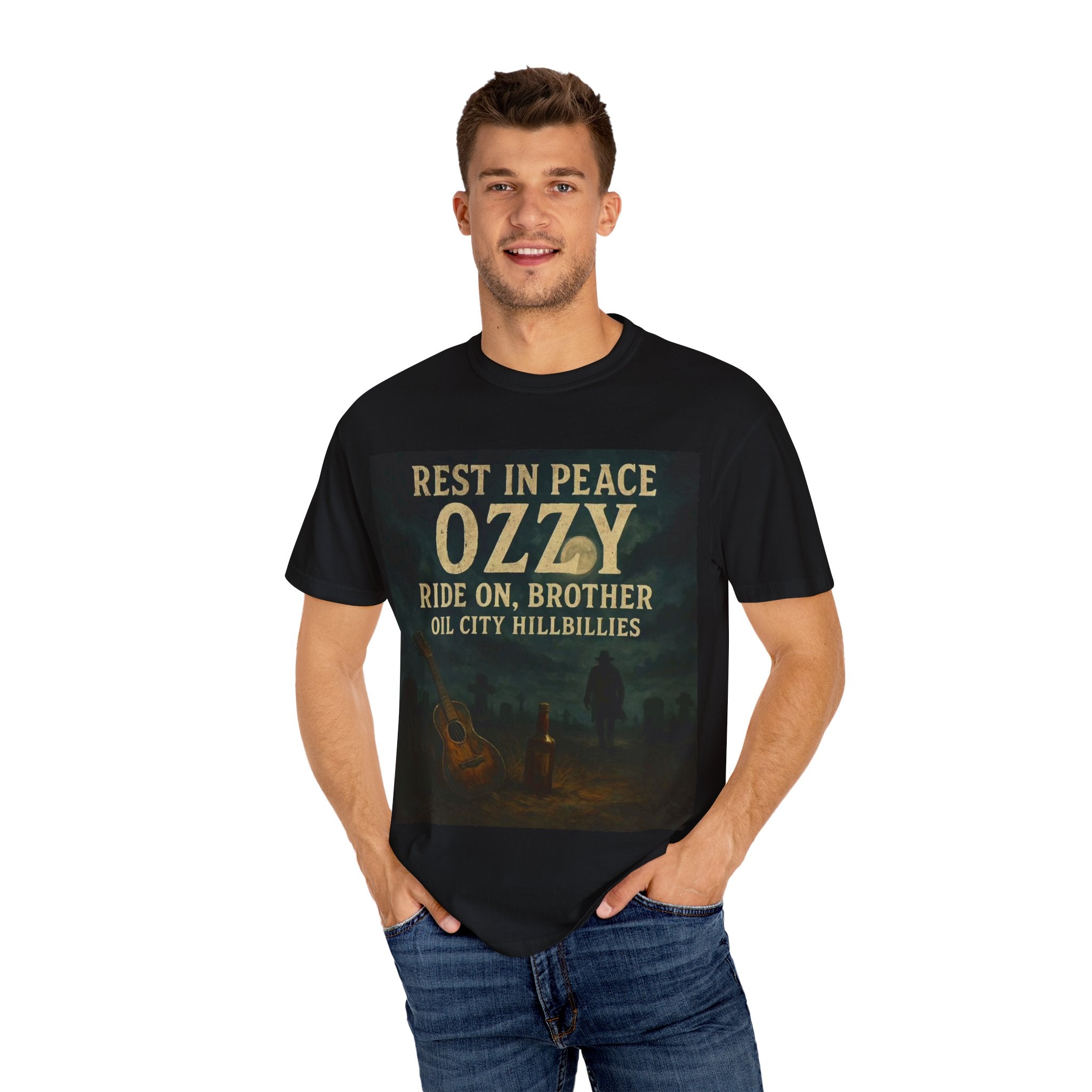 Garment-Dyed T-Shirt with Tribute to Ozzy, Music Fan Apparel, Rock & Roll Gift, Casual Wear, Concert Outfit, Memorial Shirt