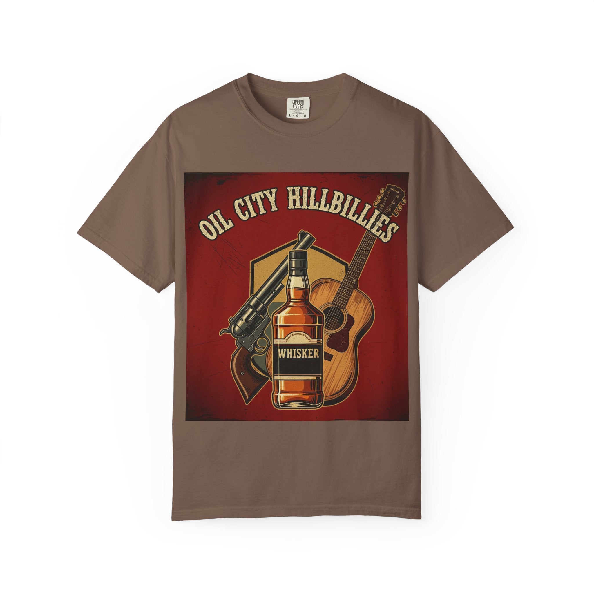 Oil City Hillbillies Whiskey-Themed T-Shirt – Rustic Style Shirt, Gift for Outlaw Country Fans, Casual Wear, Unisex Graphic Band Tee