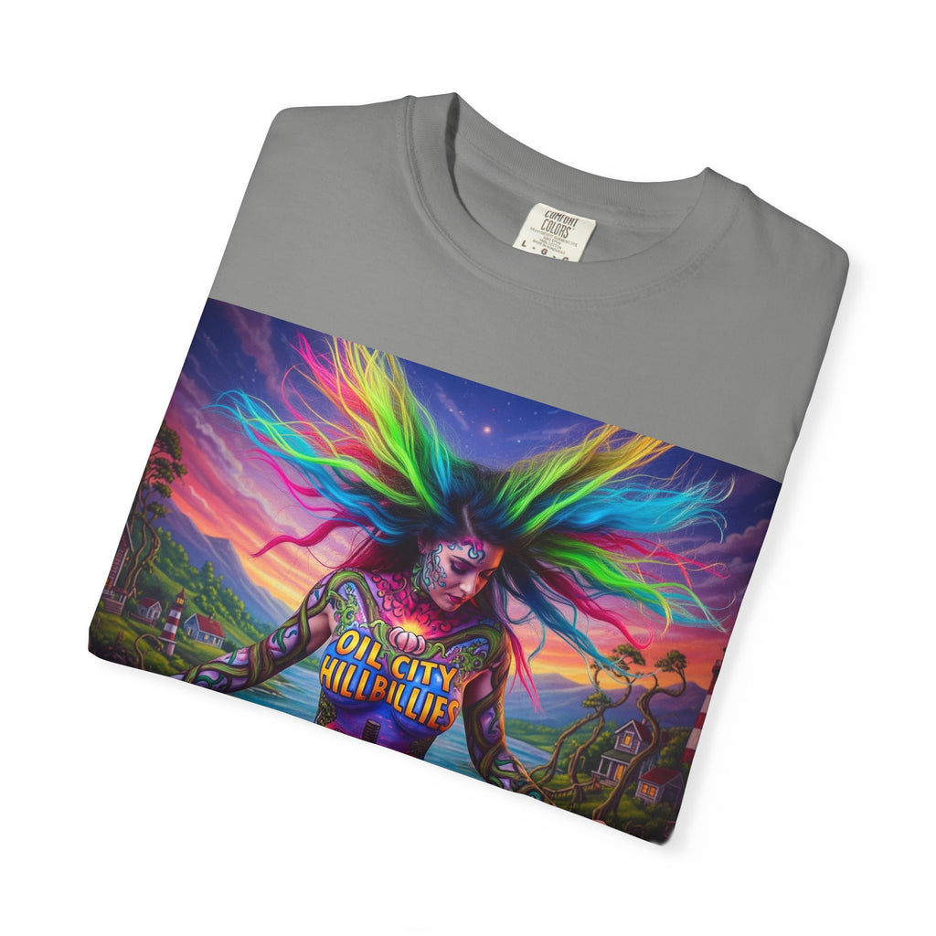 Vibrant Art T-Shirt, Oil City Hillbillies Colorful Graphic Tee, Unisex Gift, Casual Wear, Festival Shirt, Bohemian Style Apparel