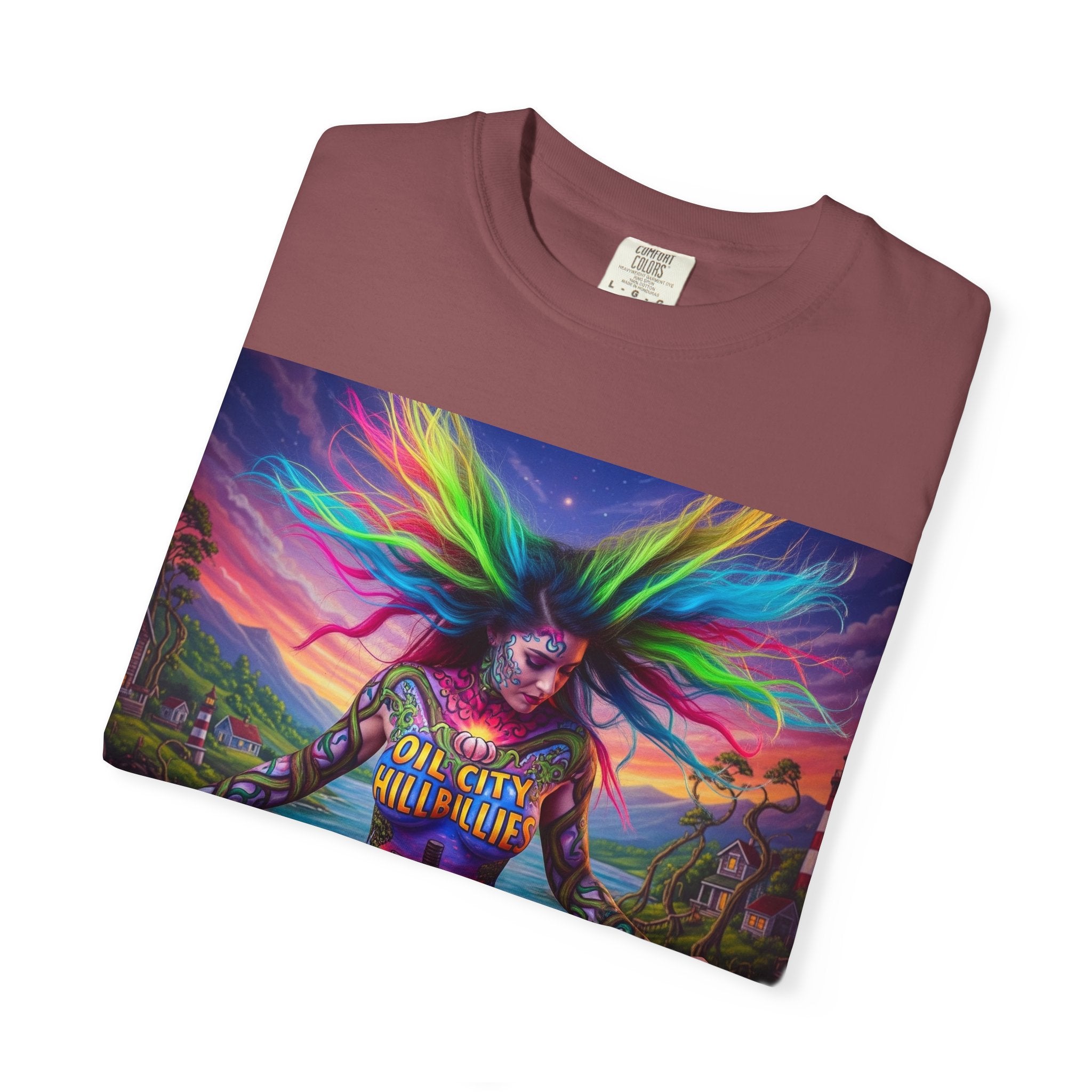 Vibrant Art T-Shirt, Oil City Hillbillies Colorful Graphic Tee, Unisex Gift, Casual Wear, Festival Shirt, Bohemian Style Apparel