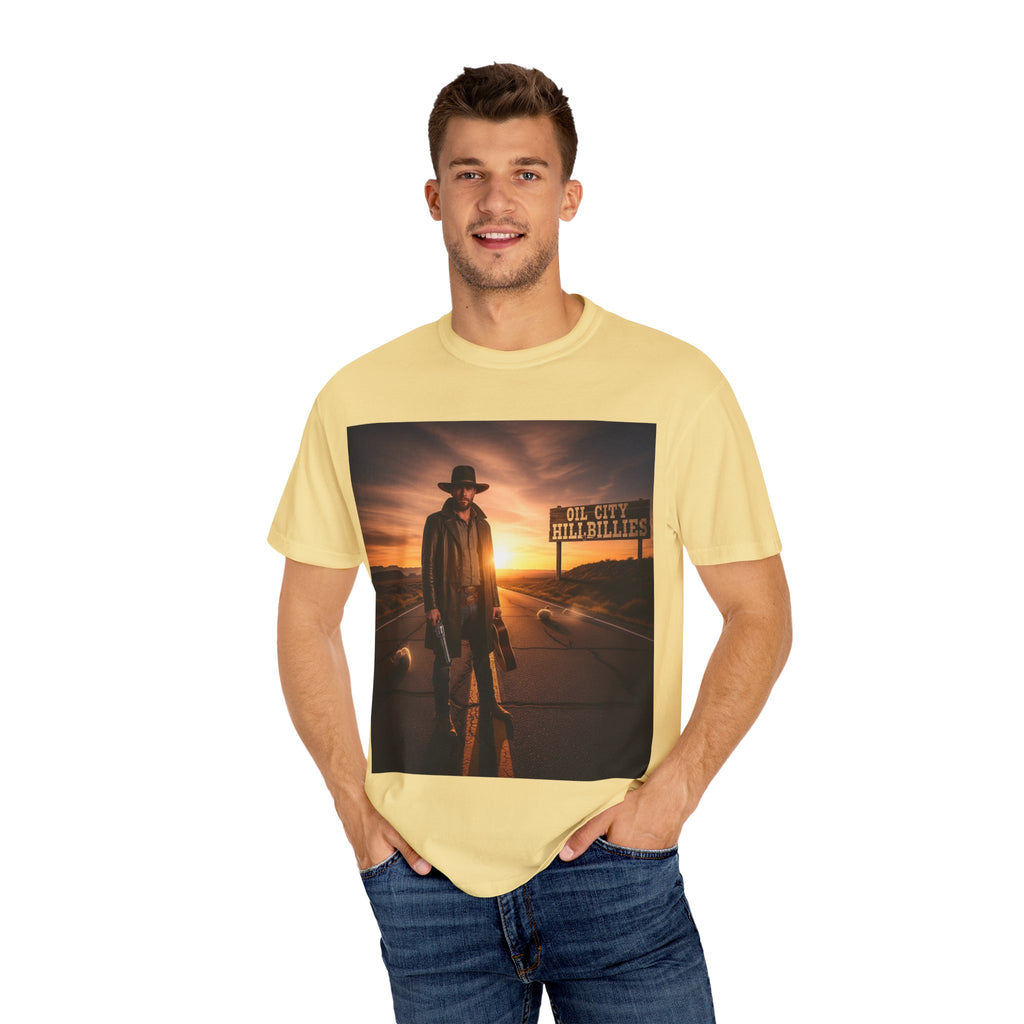 OCH Sunset Cowboy Graphic T-Shirt – Western Style Tee, Gift for Outlaw Country Fans, Casual Wear, Adventure Apparel, Unisex Fashion