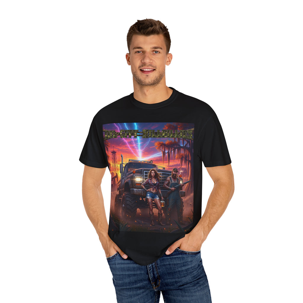 Oil City Hillbillies Adventurous Graphic T-Shirt – Fun Gift for Outdoor Lovers, Summer Vibes, Unisex Casual Wear, Adventure Shirt, Retro Band Tee