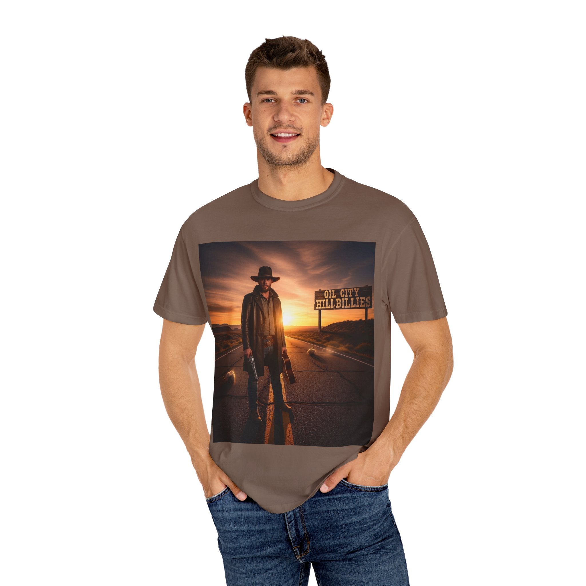 OCH Sunset Cowboy Graphic T-Shirt – Western Style Tee, Gift for Outlaw Country Fans, Casual Wear, Adventure Apparel, Unisex Fashion