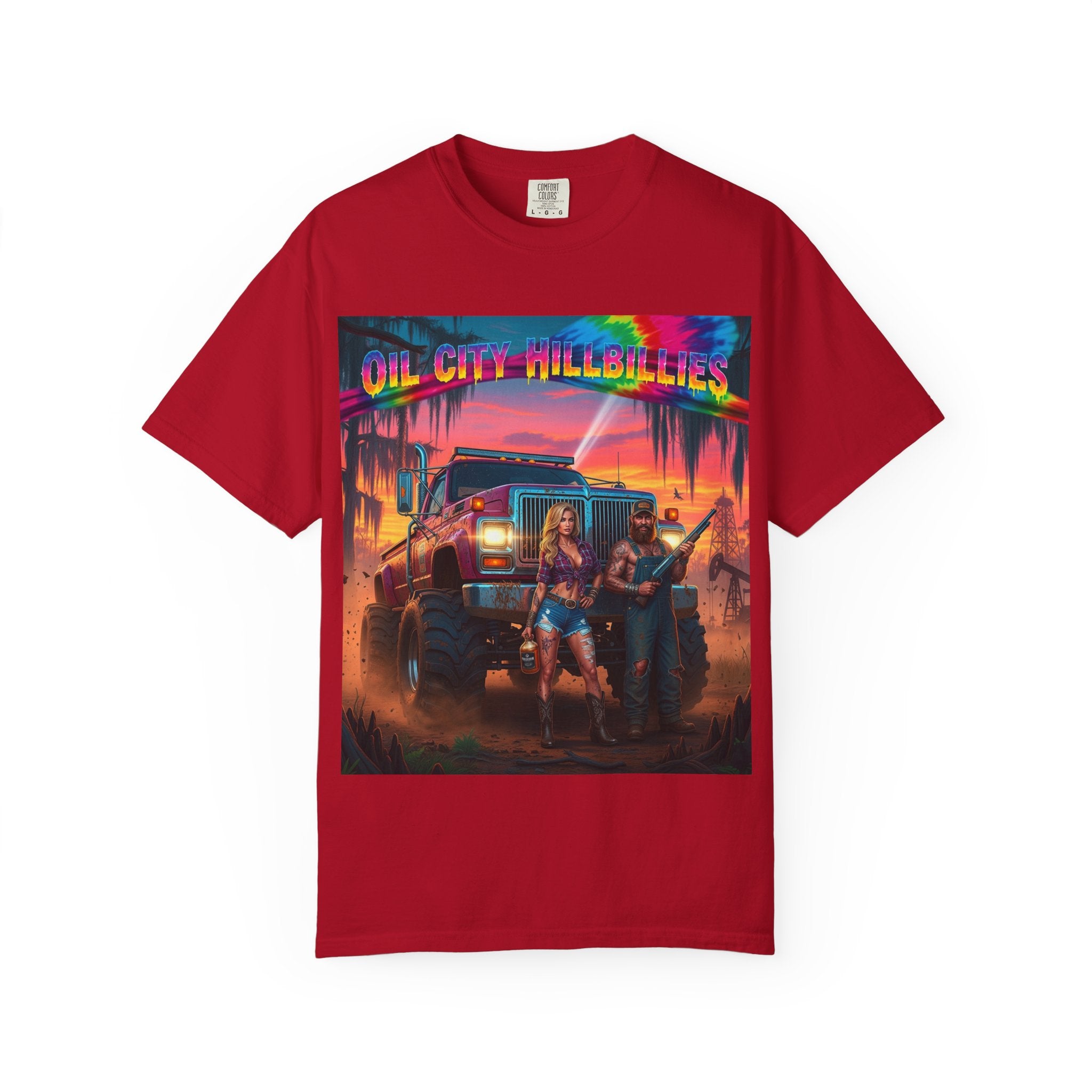 Vibrant Sunset T-Shirt for Oil City Hillbillies – Retro Graphic Tee, Summer Vibe Shirt, Unisex Casual Wear, Southern Festival Outfit
