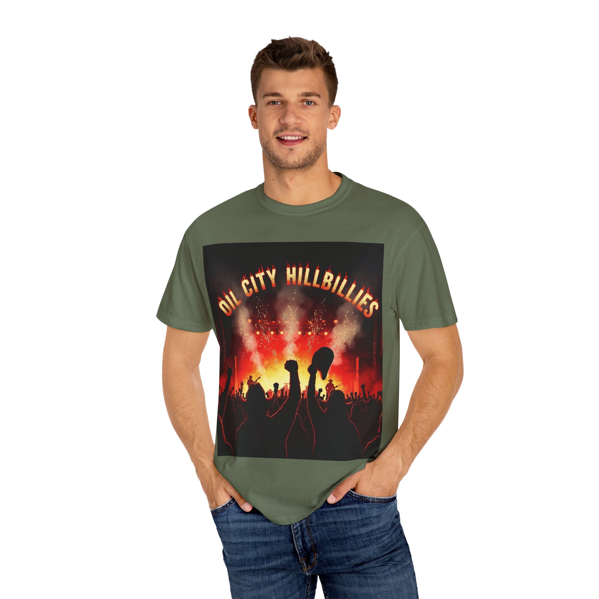 Oil City Hillbillies Concert Tee – Unisex Garment-Dyed T-Shirt, Music Festival Shirt, Country Music Lover Gift, Retro Graphic Band Tee, Southern Outlaw Merch