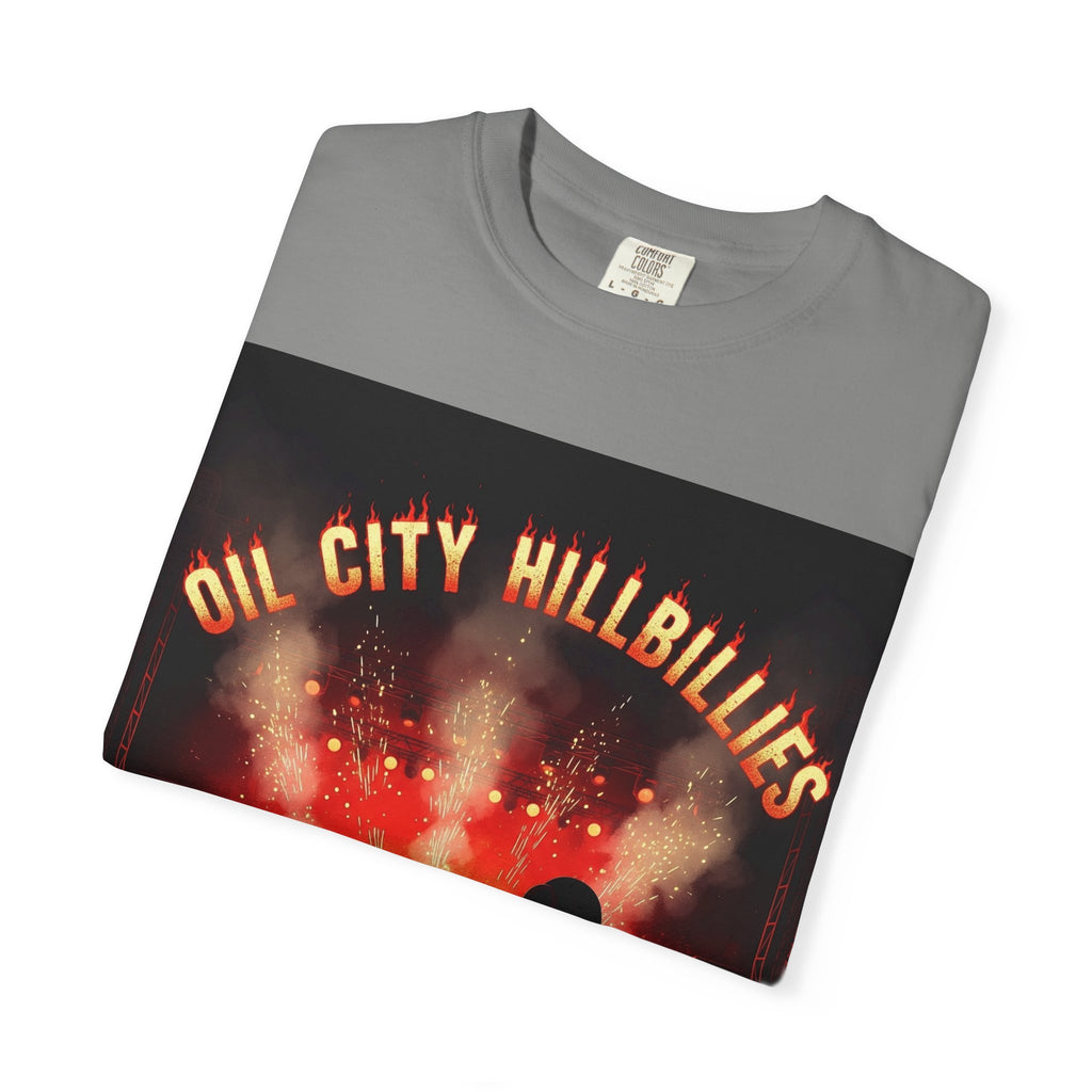 Oil City Hillbillies Concert Tee – Unisex Garment-Dyed T-Shirt, Music Festival Shirt, Country Music Lover Gift, Retro Graphic Band Tee, Southern Outlaw Merch